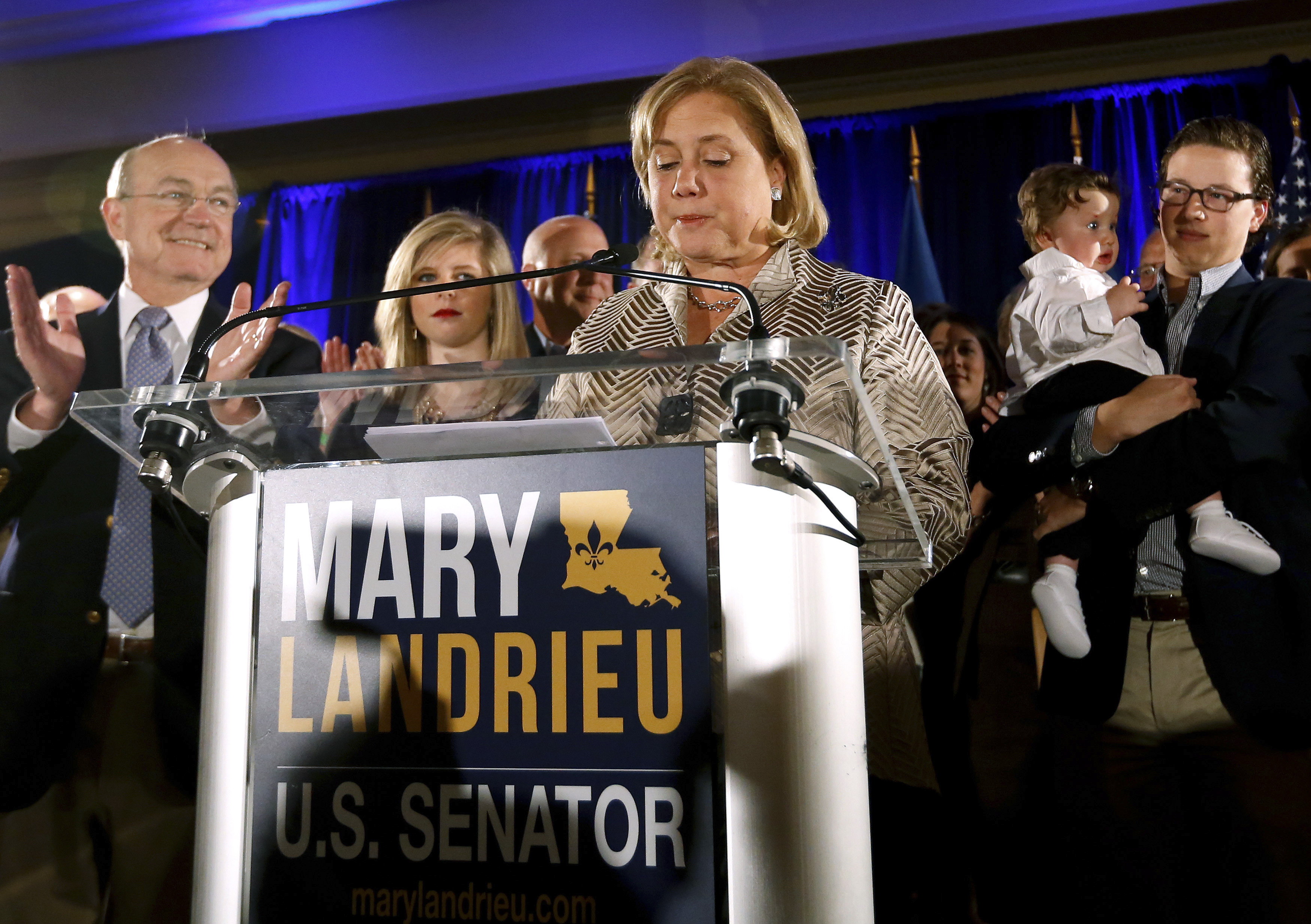 Democratic Senator Landrieu reacts while delivering a concession speech after the results of the U.S. Senate race in Louisiana during a runoff in New Orleans
