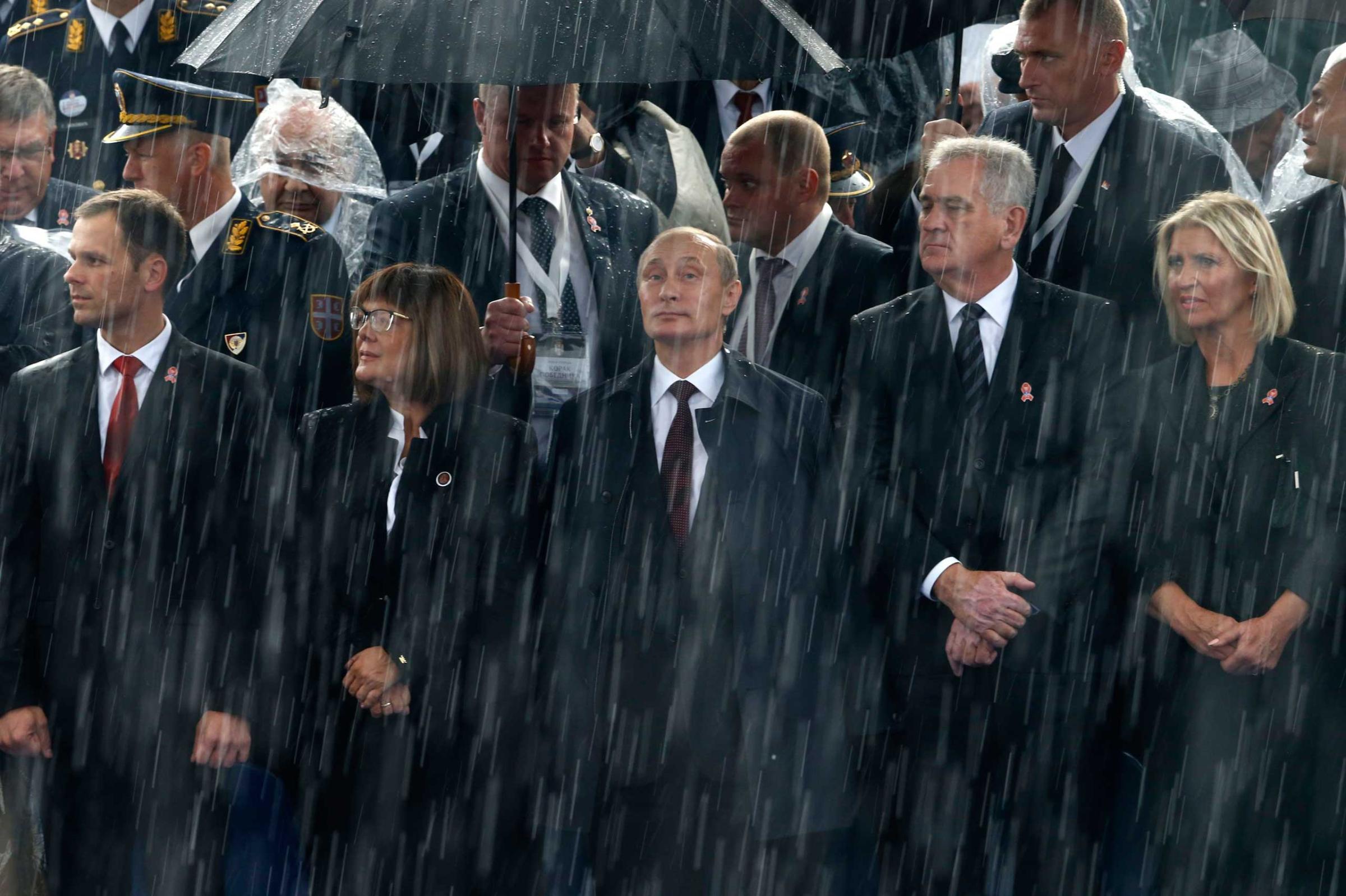 Russian President, and his Serbian counterpart, Tomislav Nikolic, attend a military parade in Belgrade on Oct. 16 to mark the 70th anniversary of the city’s liberation from Nazi occupation
