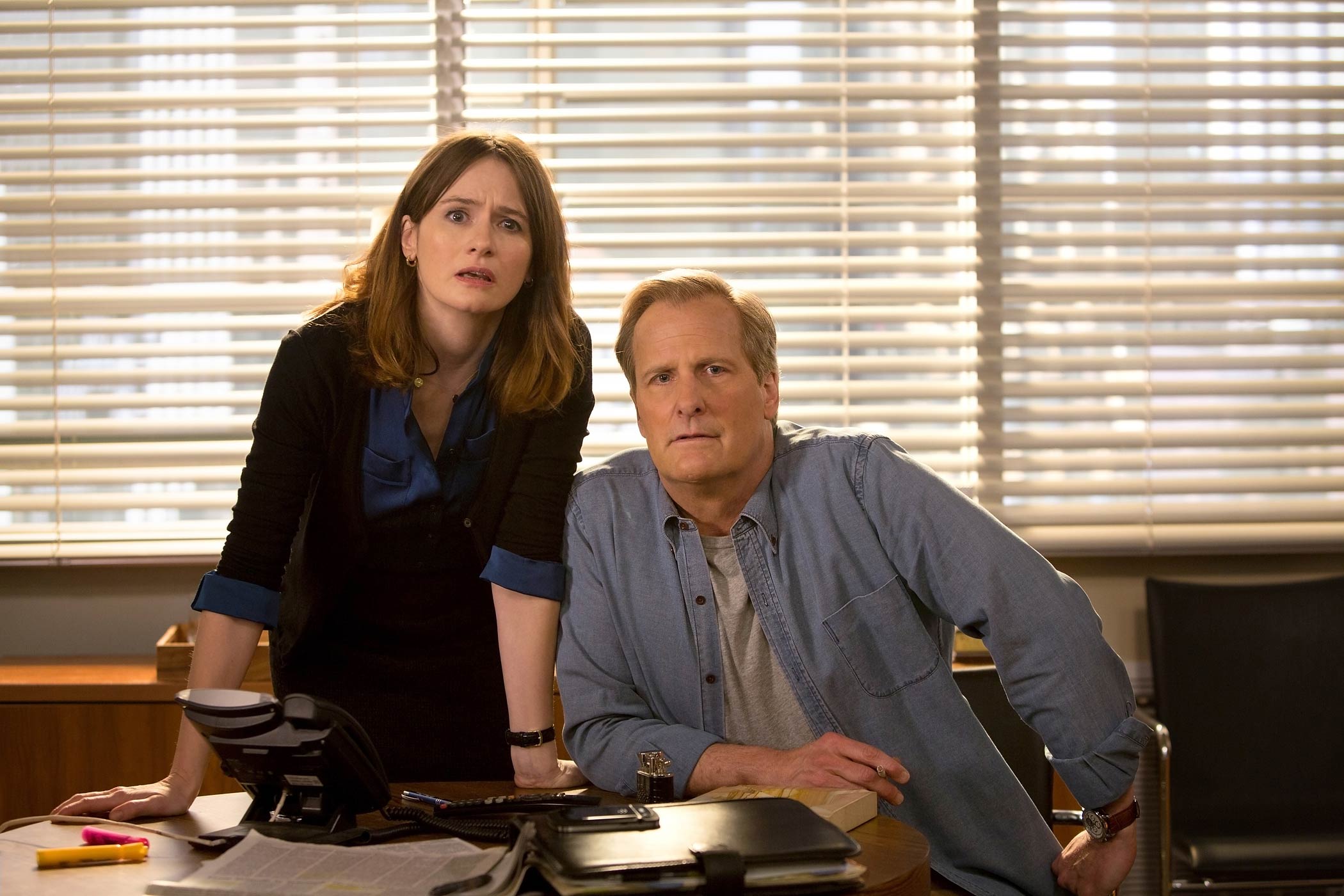 From left: Emily Mortimer as MacKenzie McHale and Jeff Daniels as Will McAvoy in <i>The Newsroom</i> (HBO)