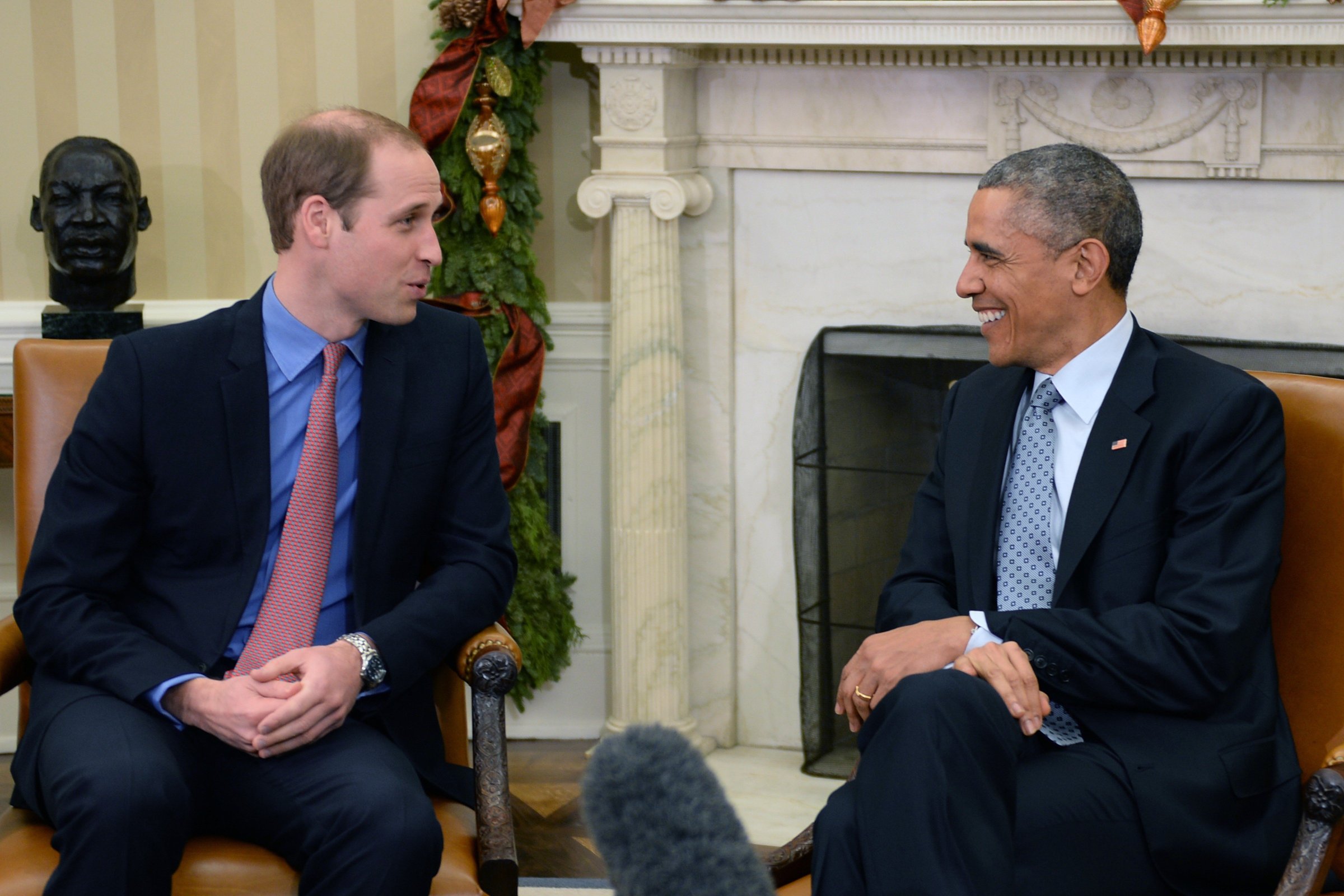President Barack Obama welcomes Prince William, the Duke of Cambridge, for a meeting in the Oval Off