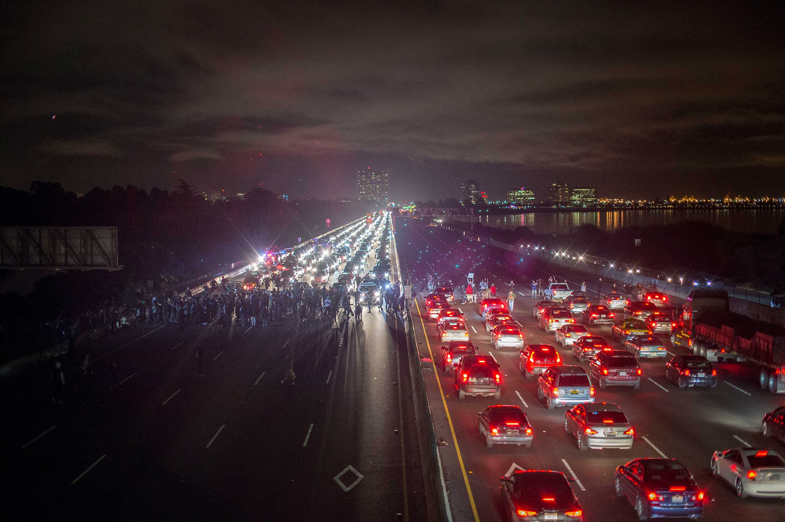 Dec. 8, 2014. Protesters rallying against police violence block both directions of Interstate 80 in Berkeley, Calif.