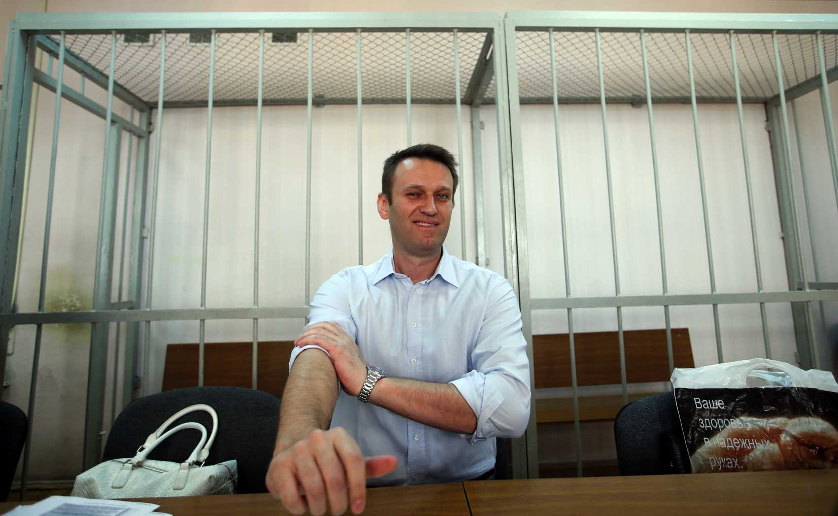 Russian opposition leader and anti-corruption blogger Alexei Navalny sits before a court hearing in Moscow, August 14, 2014. (Maxim Zmeyev—Reuters)