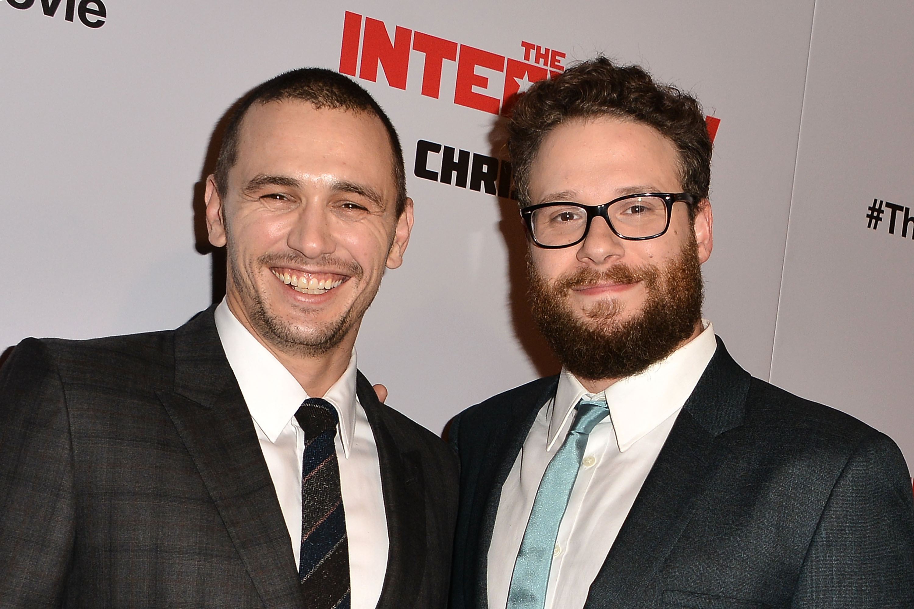 Actors James Franco and Seth Rogen at the Los Angeles premiere of <i>The Interview</i> on Dec. 11, 2014 (Araya Diaz—WireImage)