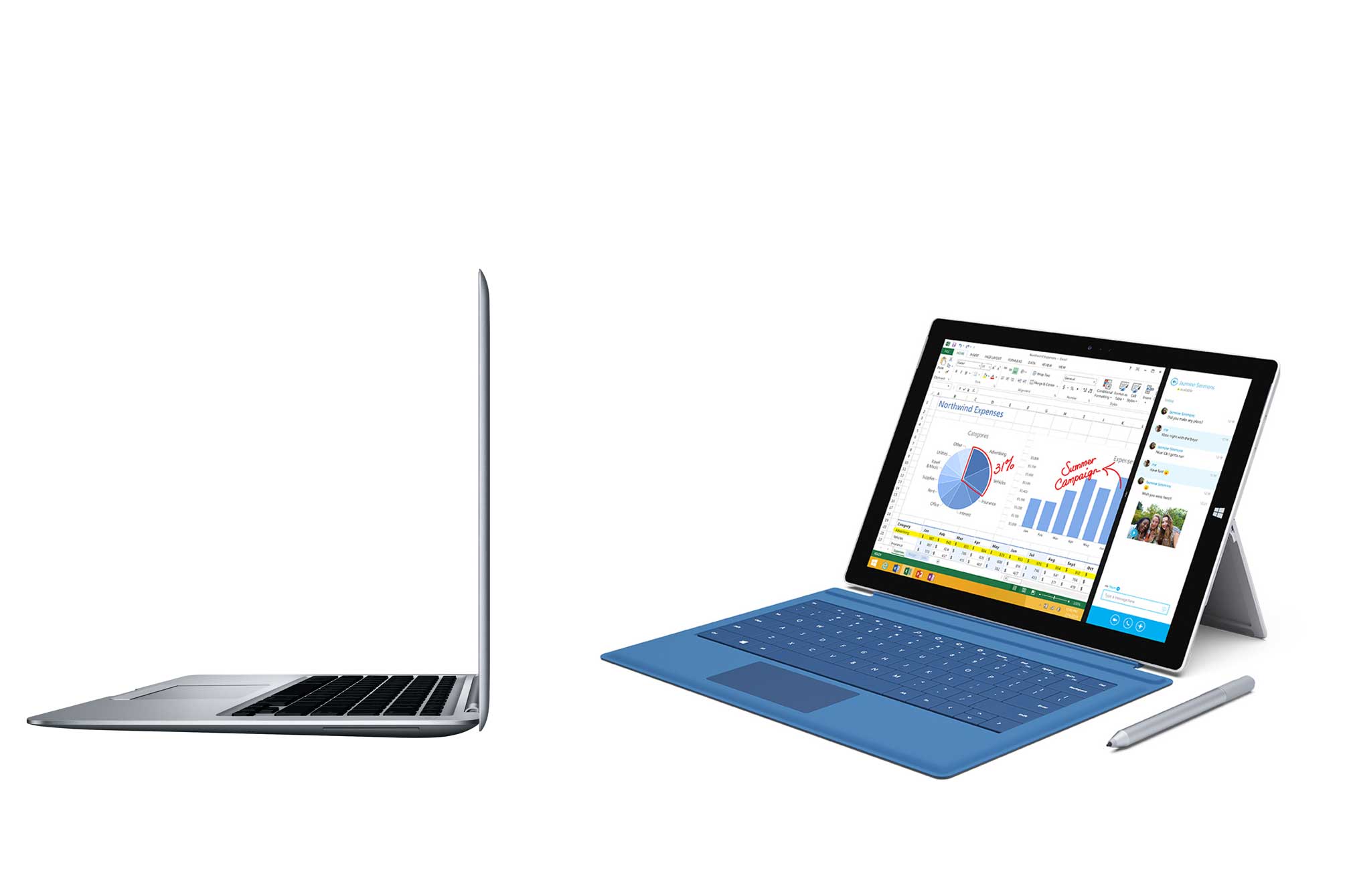 Apple MacBook Air; Microsoft Surface Pro 3 (AP; Microsoft)