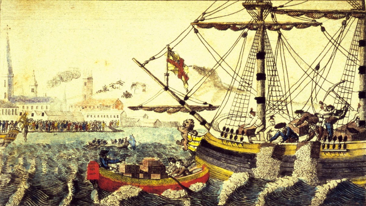 Artist's rendering of the Boston Tea Party of Dec. 16, 1773. (MPI / Getty Images)
