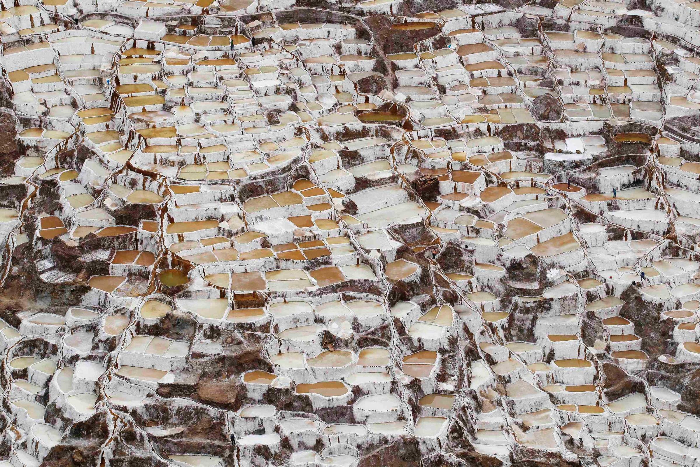 A view of salt ponds at the Maras mines in Cuzco