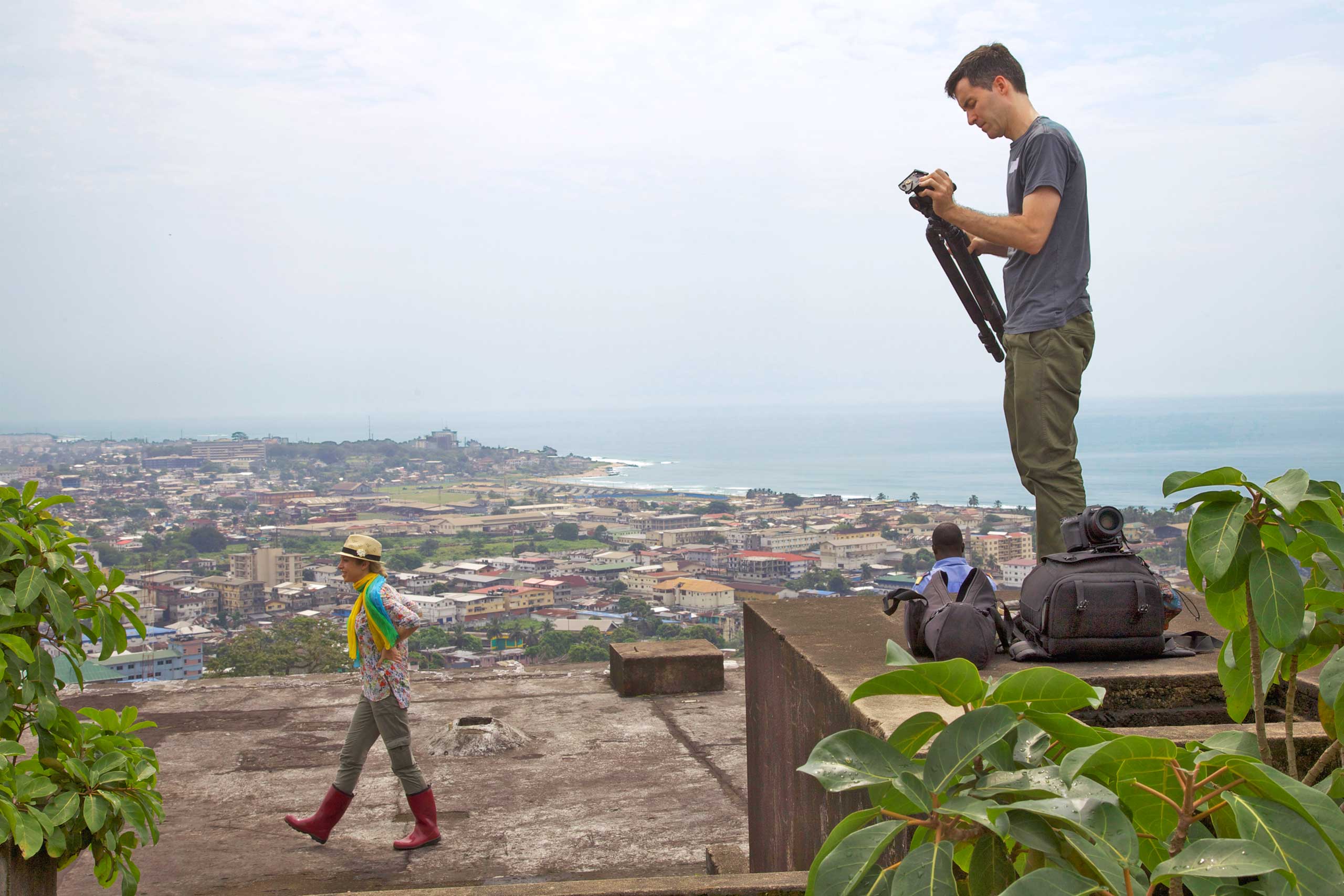 TIME's Deputy Director of Photography Paul Moakley (right) and TIME's Africa Bureau Chief Aryn Baker in Monrovia, Liberia (Jackie Nickerson for TIME)