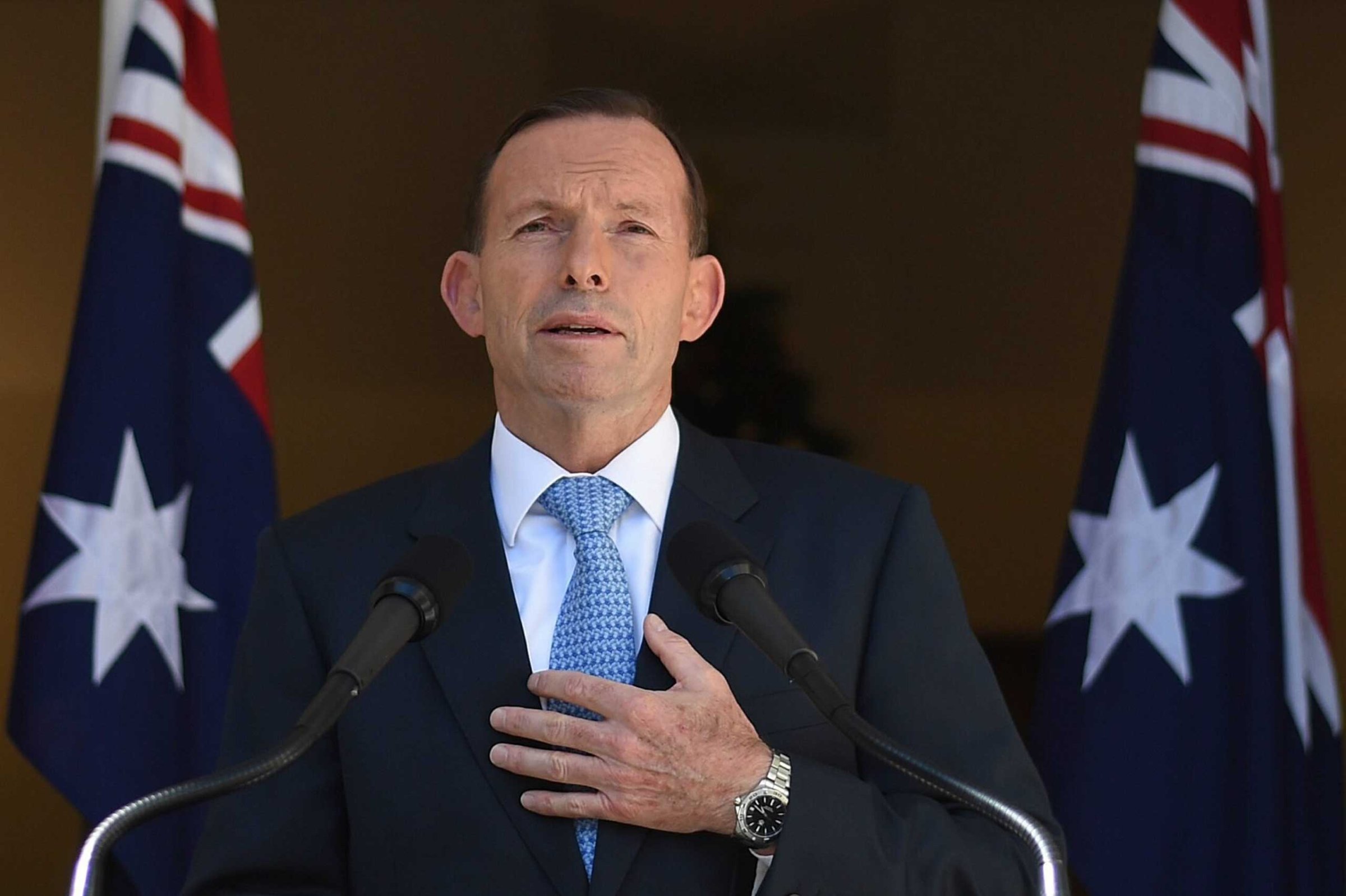 Prime Minister Tony Abbott speaks to the media during a press conference at Parliament House in Canberra, Australia, Dec. 17 2014.