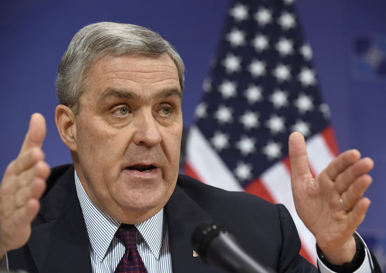 US Ambassador to NATO Douglas Lute gives a press conference on Dec. 1, 2014, at the organization's headquarters in Brussels. (John Thys—AFP/Getty Images)