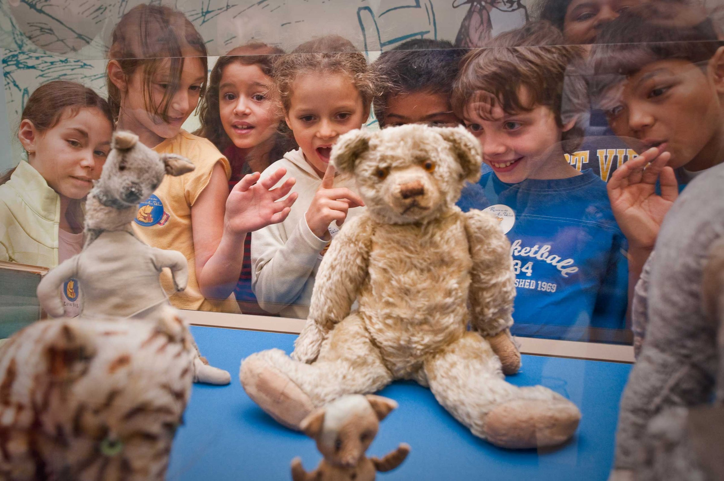 School children view the original Winnie the Pooh stuffed animals at the New York Public Library in 2009.