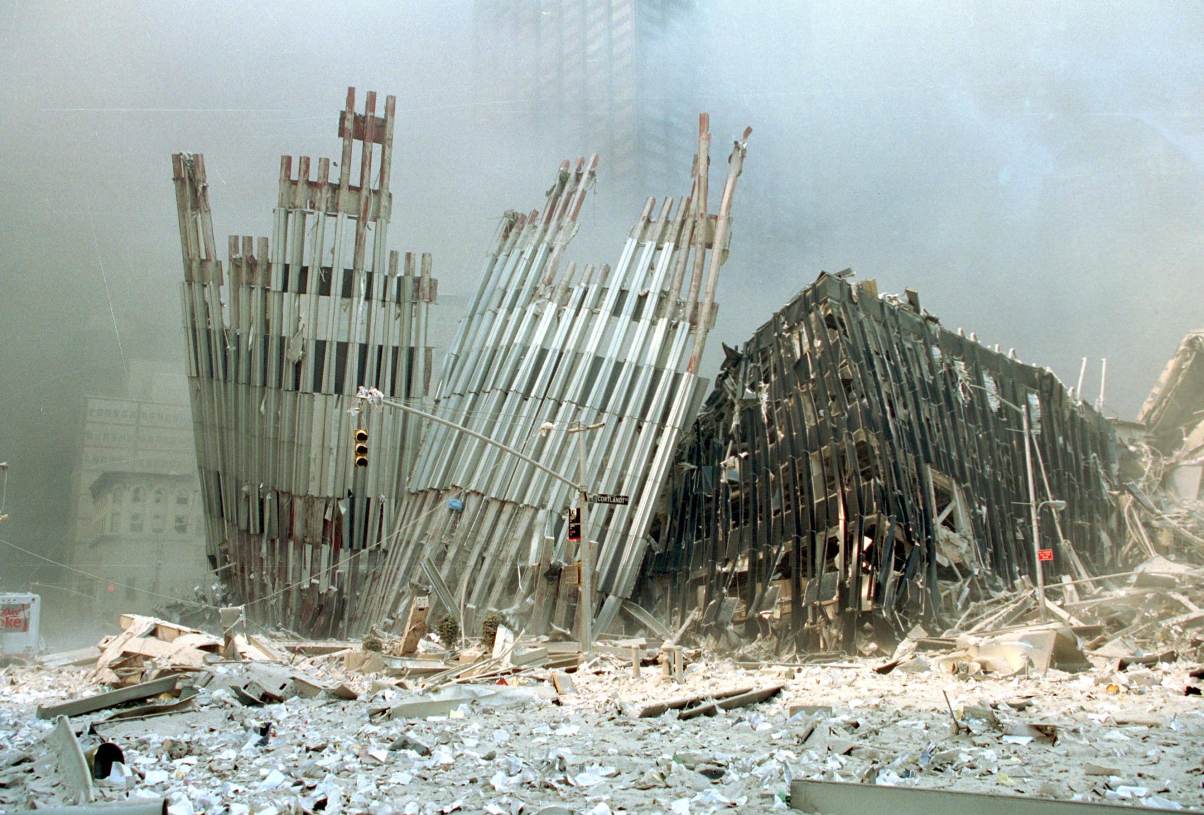 The top of the World Trade Center after the collapse on Sept. 11, 2001.