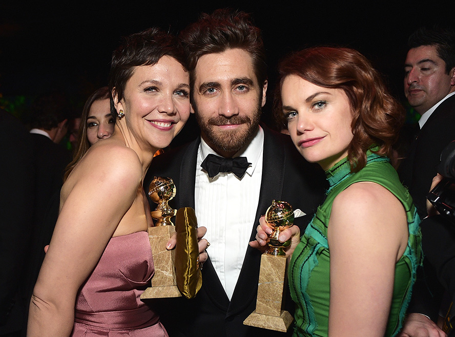Maggie Gyllenhaal, Jake Gyllenhaal, and Ruth Wilson Jake Gyllenhaal was at the center of a group of winning ladies, including sister Maggie (Best Actress in a Miniseries or TV Movie), wearing Miu Miu, and current co-star in Constellations on Broadway, Ruth Wilson (Best Actress – Drama Series), in Prada.