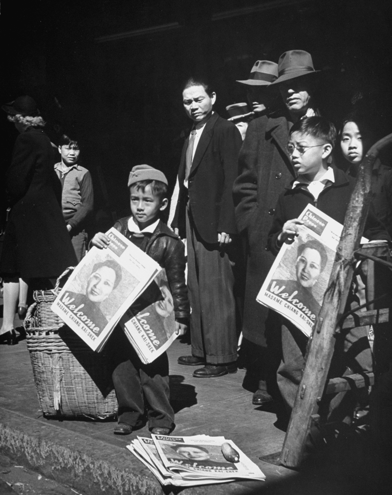 Newspapers welcome Madame Chiang Kai-Shek to San Francisco, 1943.