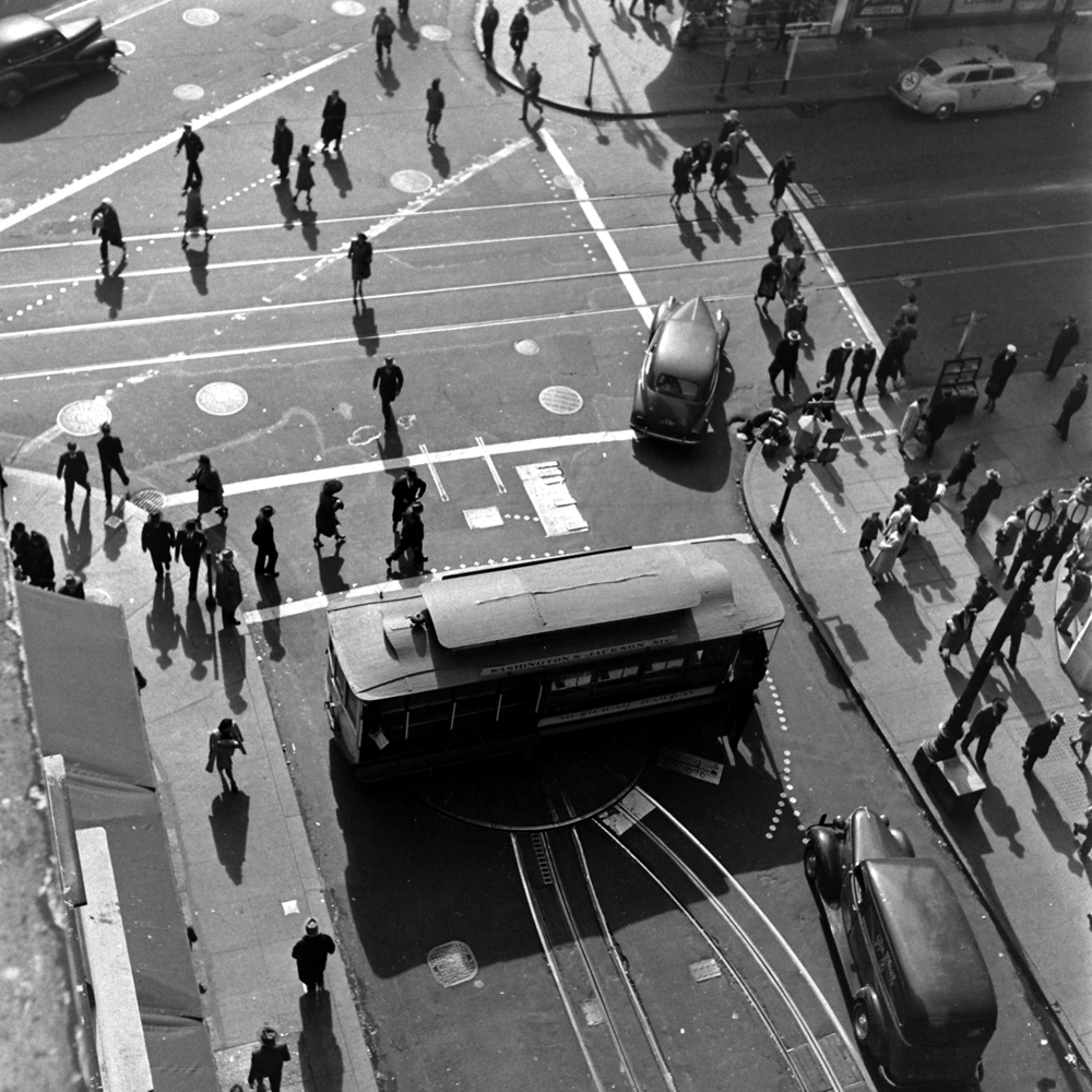 Cable car turnaround, San Francisco, 1947.
