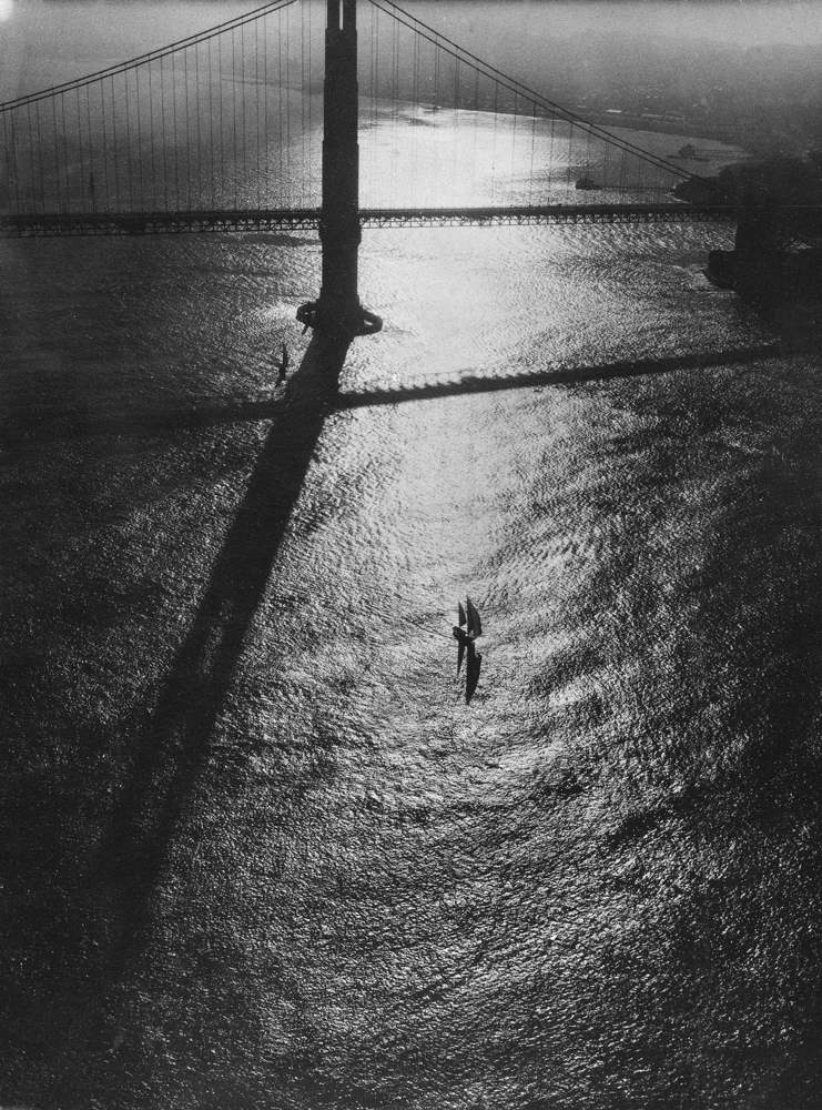 Golden Gate Bridge at sunset, 1951.