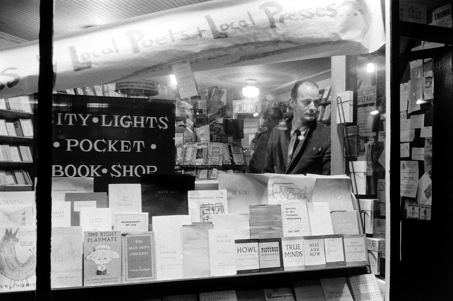 Lawrence Ferlinghetti at City Lights, 1957.