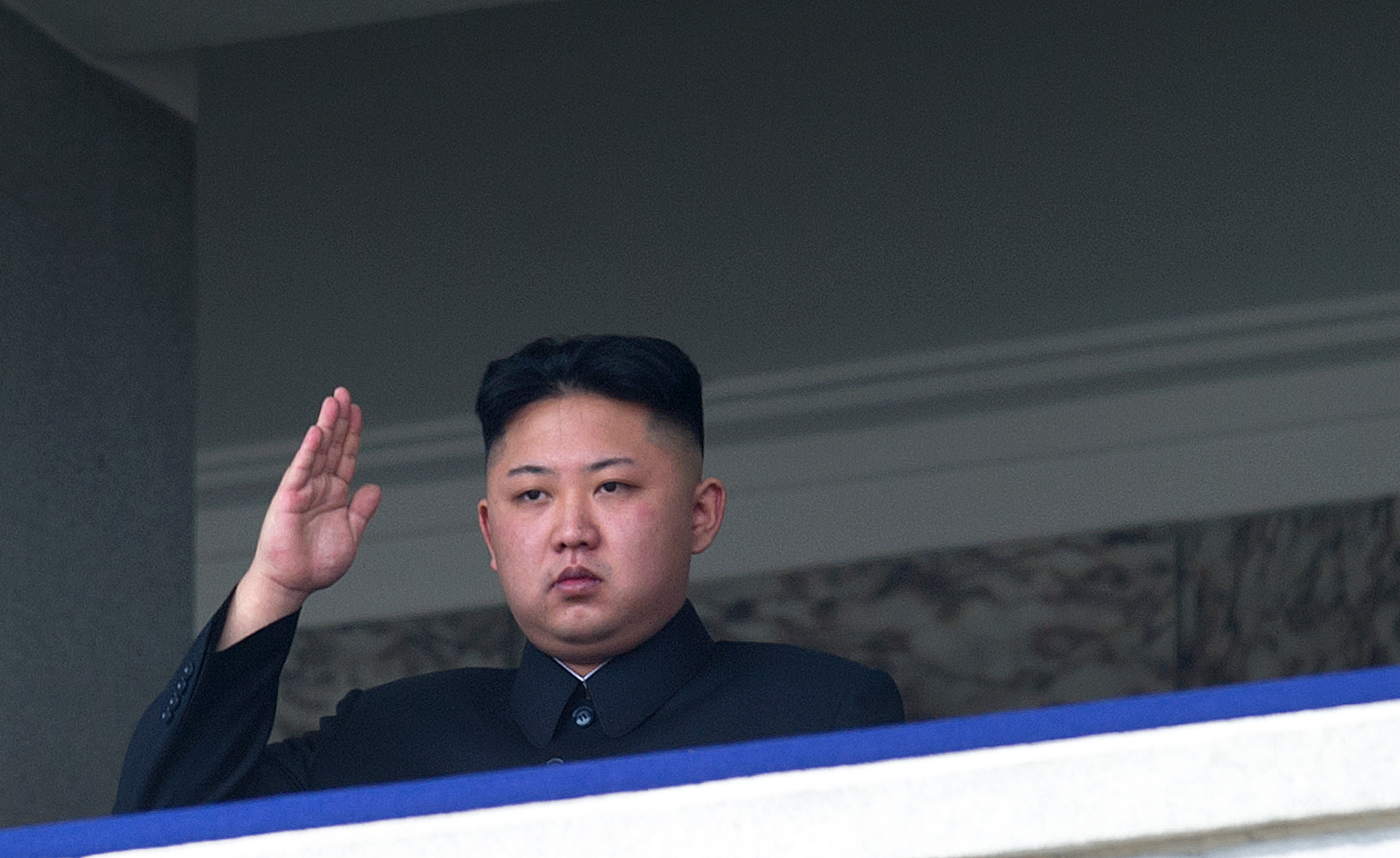 North Korean leader Kim Jong-Un saluting as he watches a military parade in Pyongyang on April 15, 2012 . (Ed Jones—AFP/Getty Images)