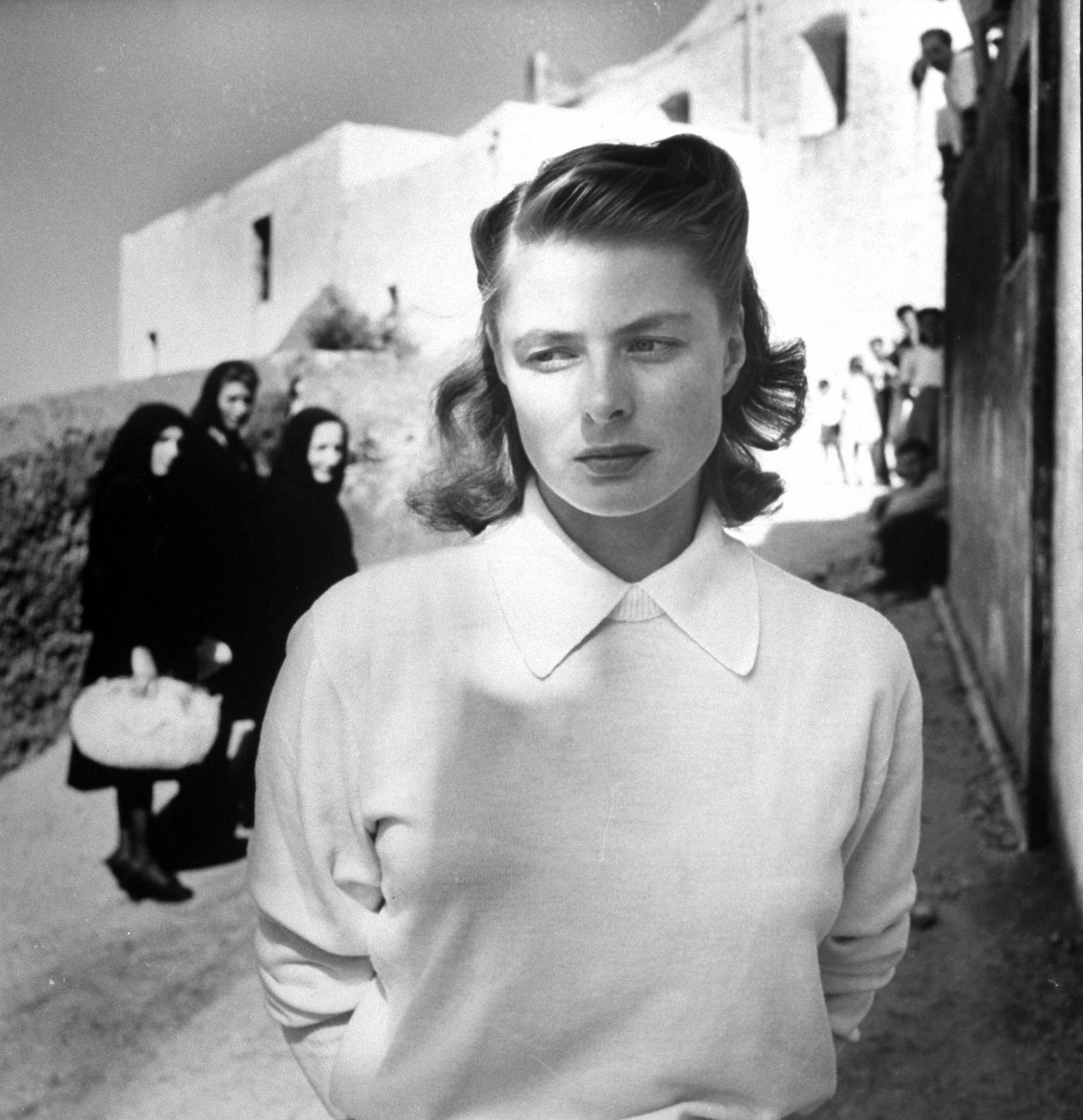 Ingrid Bergman on the set of Stromboli, 1949