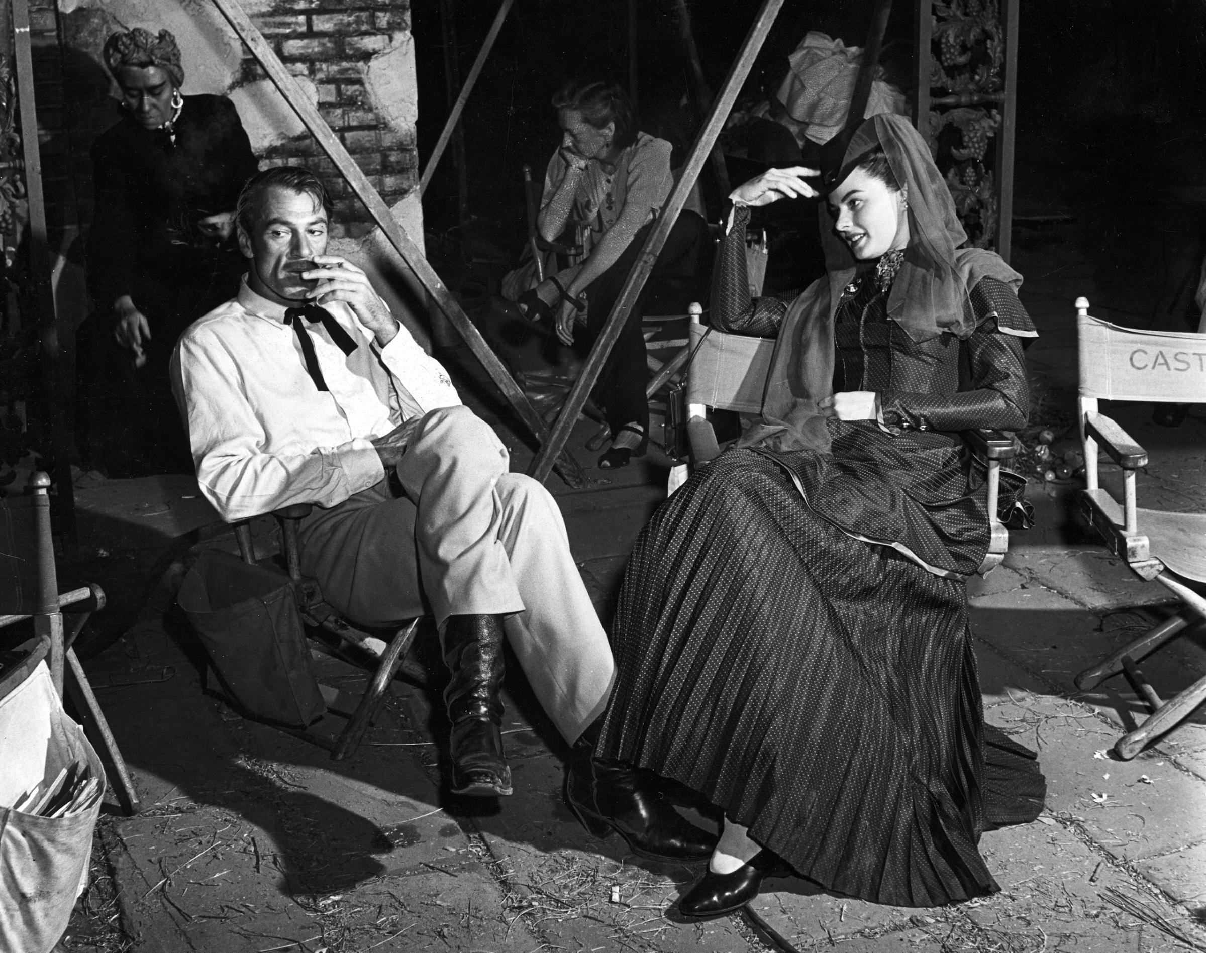 Gary Cooper and Ingrid Bergman on the set of Saratoga Trunk, 1943