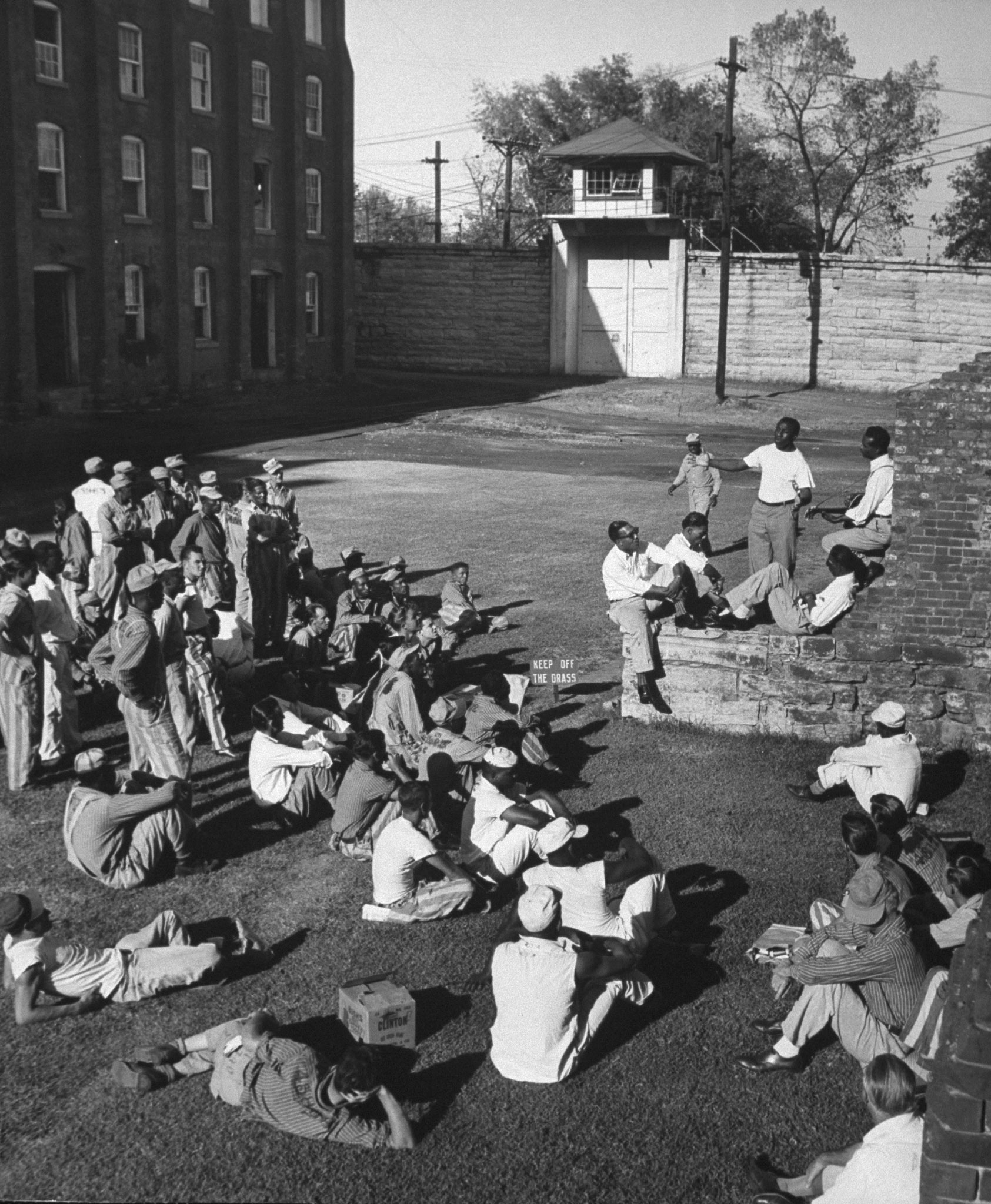 The incarcerated musical group the Prisonaires performs for other inmates, Tennessee State Penitentiary, 1953.