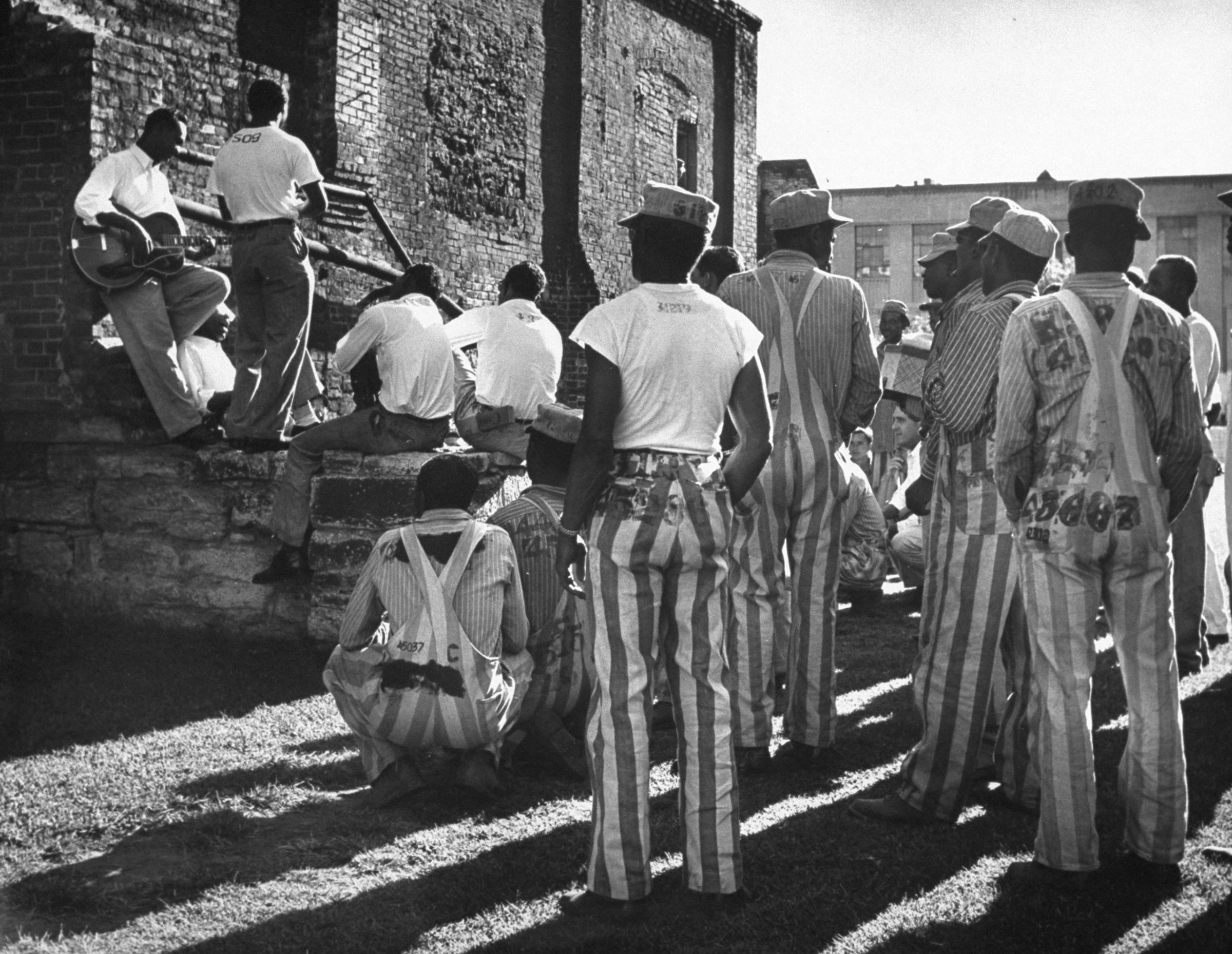 The incarcerated musical group the Prisonaires performs for other inmates, Tennessee State Penitentiary, 1953.