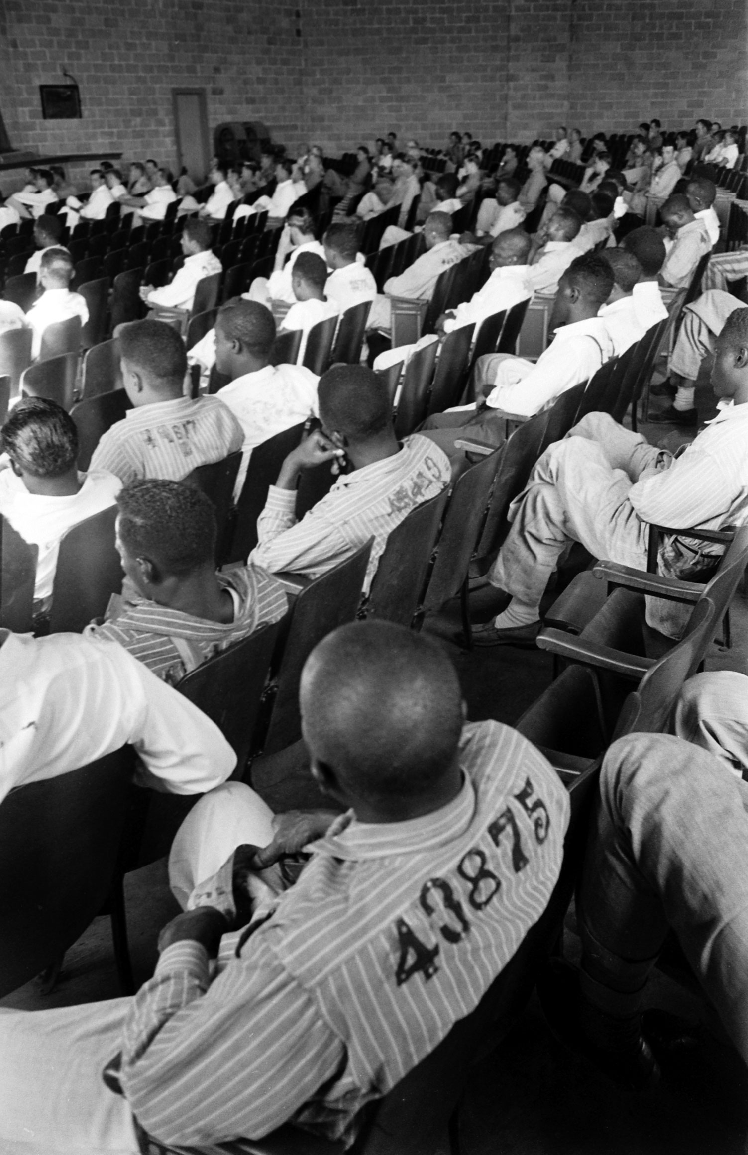 Prisoners at the Tennessee State Penitentiary auditorium, 1953.