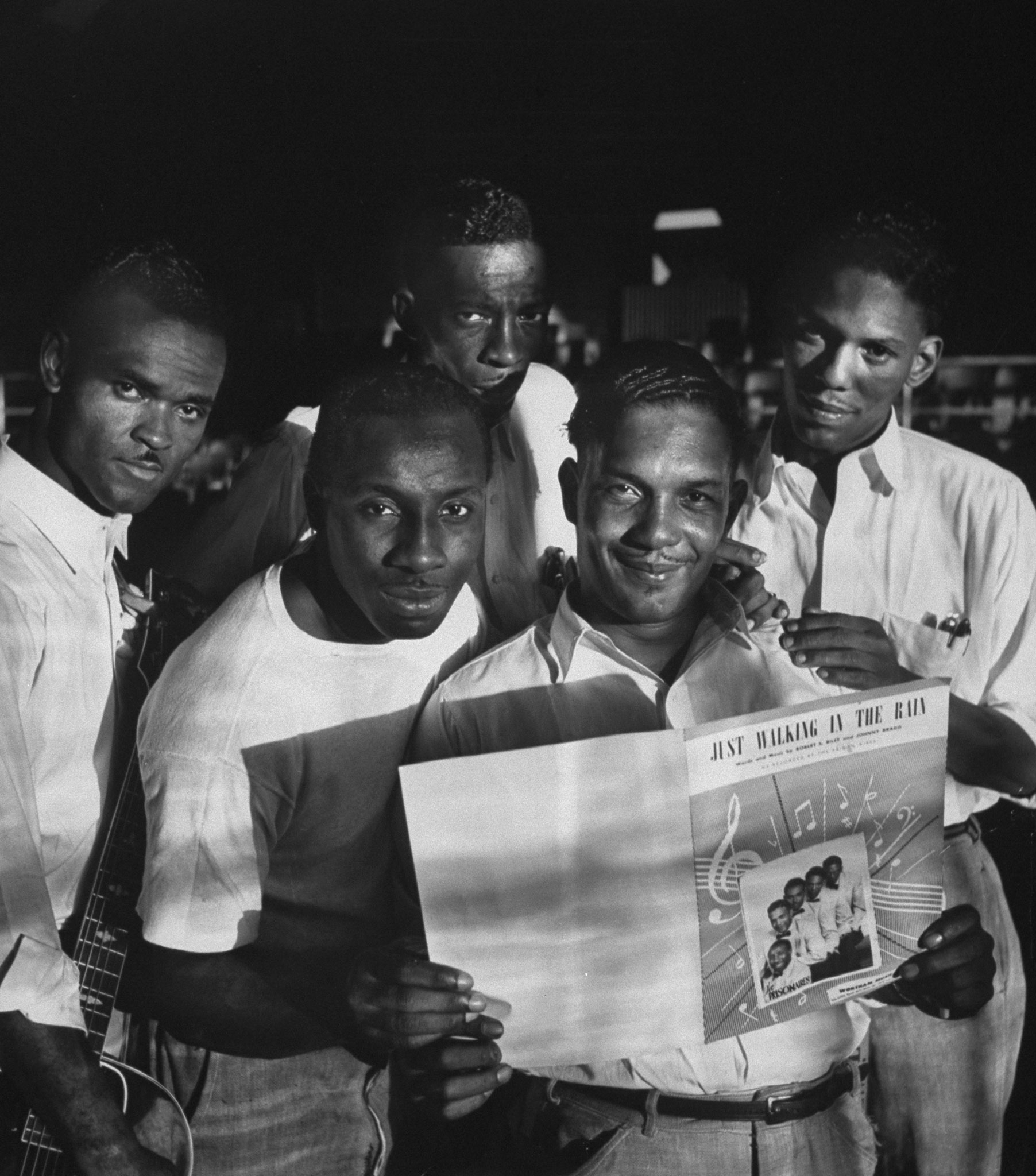 Members of the incarcerated musical group the Prisonaires with sheet music of their first hit song, Tennessee, 1953.