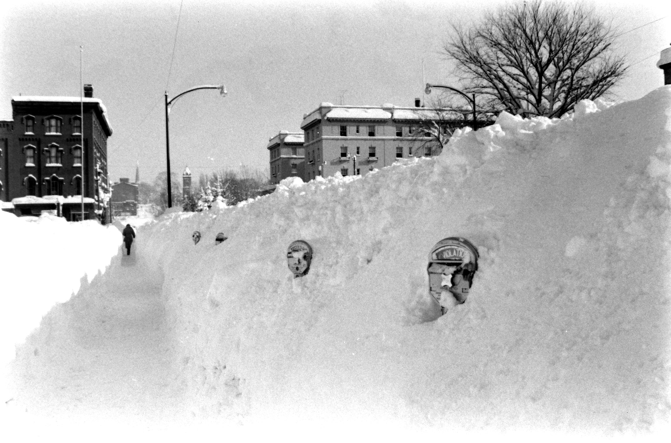 Scene from a snow storm in Oswego, New York, on December 1958 that dropped over 6 feet of snow.