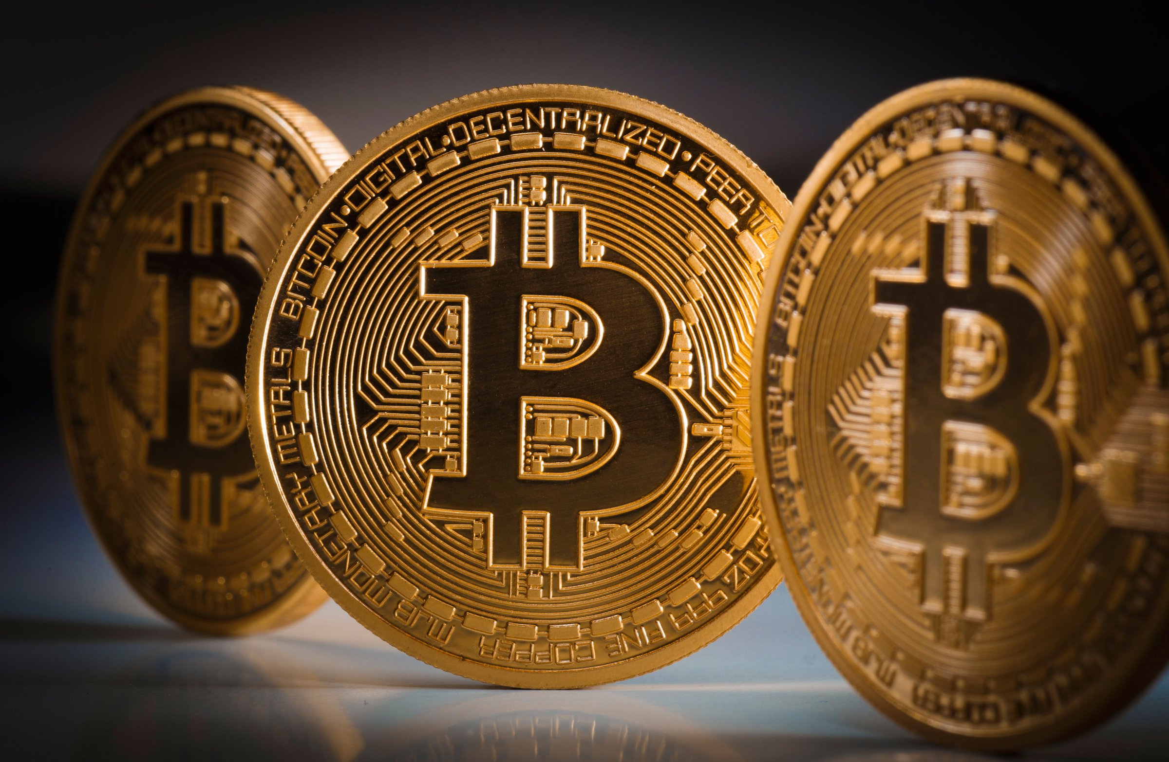 Bitcoin coins in a row