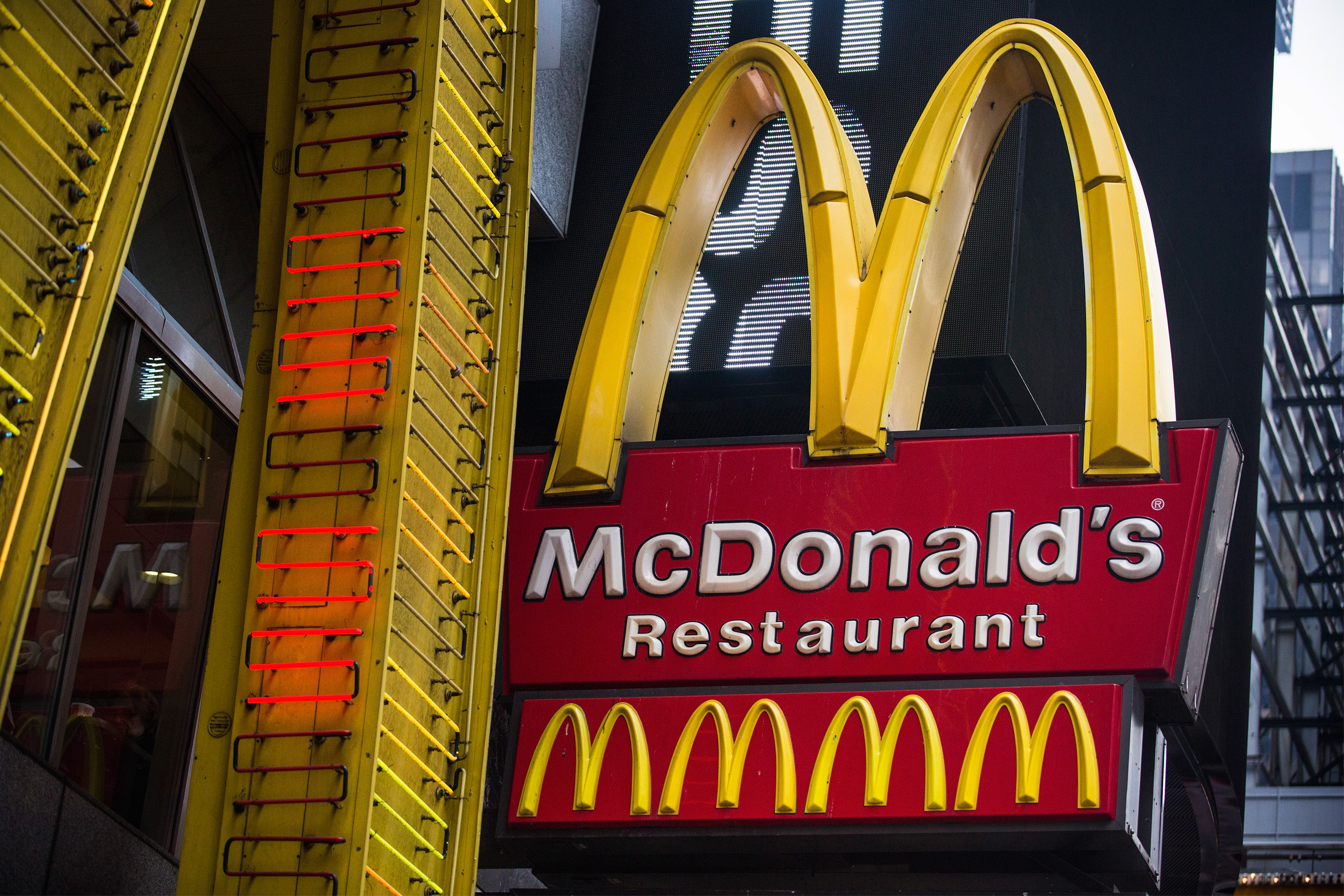 A sign for a McDonald's restaurant is seen in Times Square on June 9, 2014 in New York City. (Andrew Burton&mdash;Getty Images)