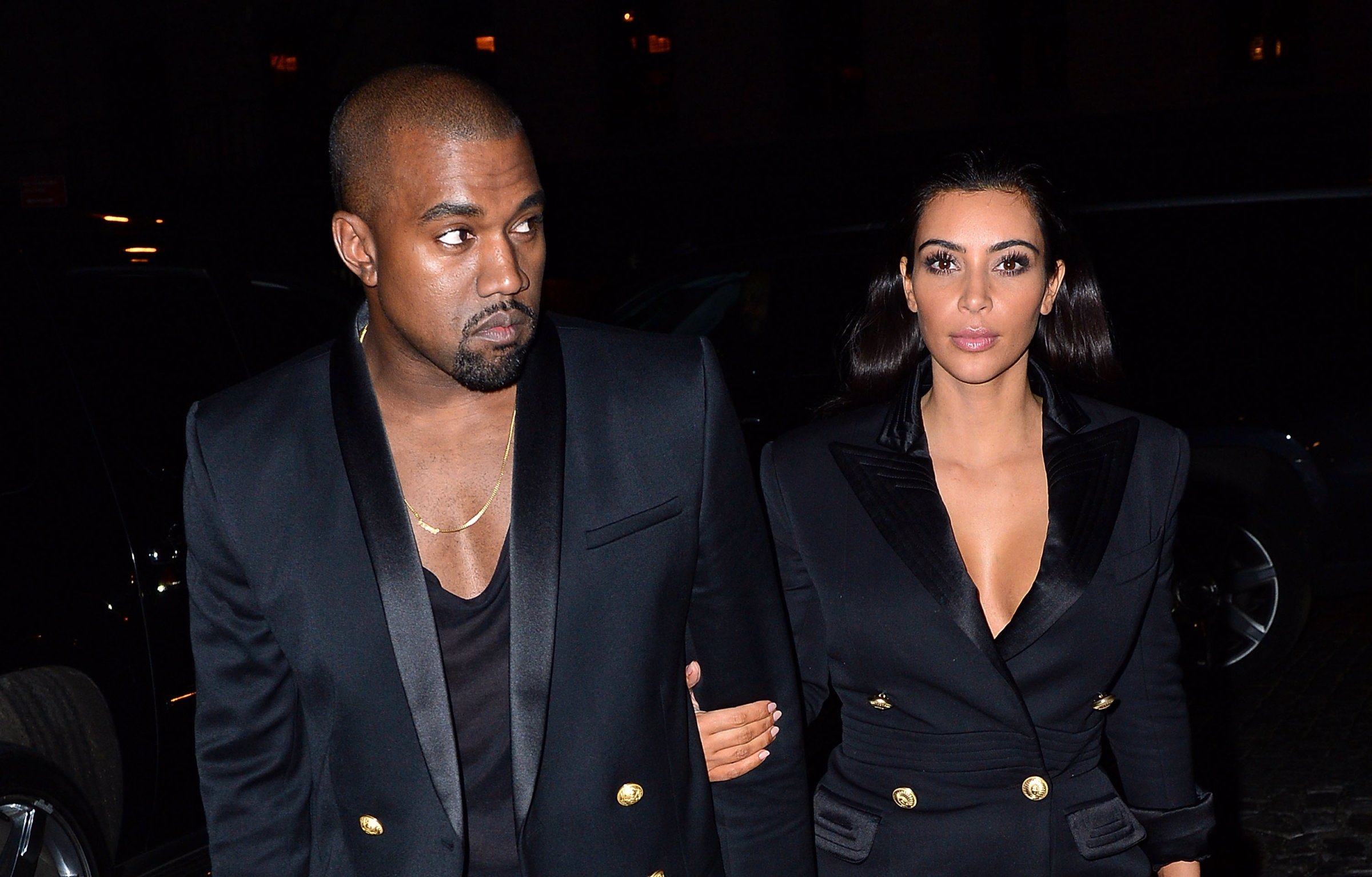 Kanye West and Kim Kardashian arrive to Soho House New York.