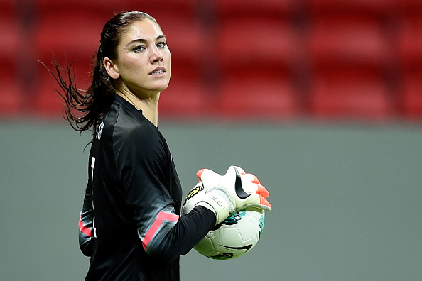 Goalkeeper Hope Solo of the USA in action during a match between USA and China at Mane Garrincha Stadium in Brasilia on Dec. 10, 2014 (Buda Mendes—Getty Images)