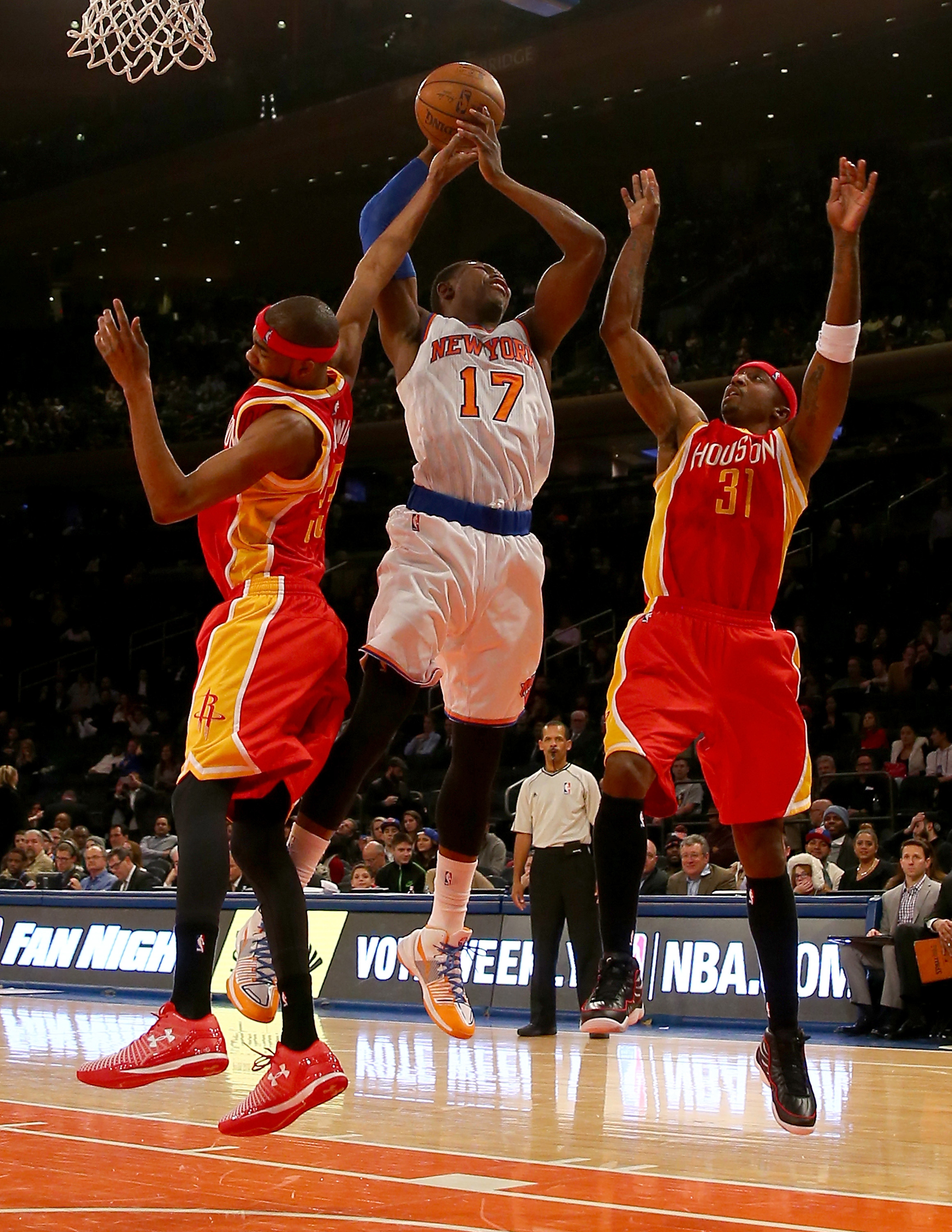 at Madison Square Garden on January 8, 2015 in New York City.The Houston Rockets defeated the New York Knicks 120-96. NOTE TO USER: User expressly acknowledges and agrees that, by downloading and/or using this photograph, user is consenting to the terms and conditions of the Getty Images License Agreement.  (Photo by Elsa/Getty Images)