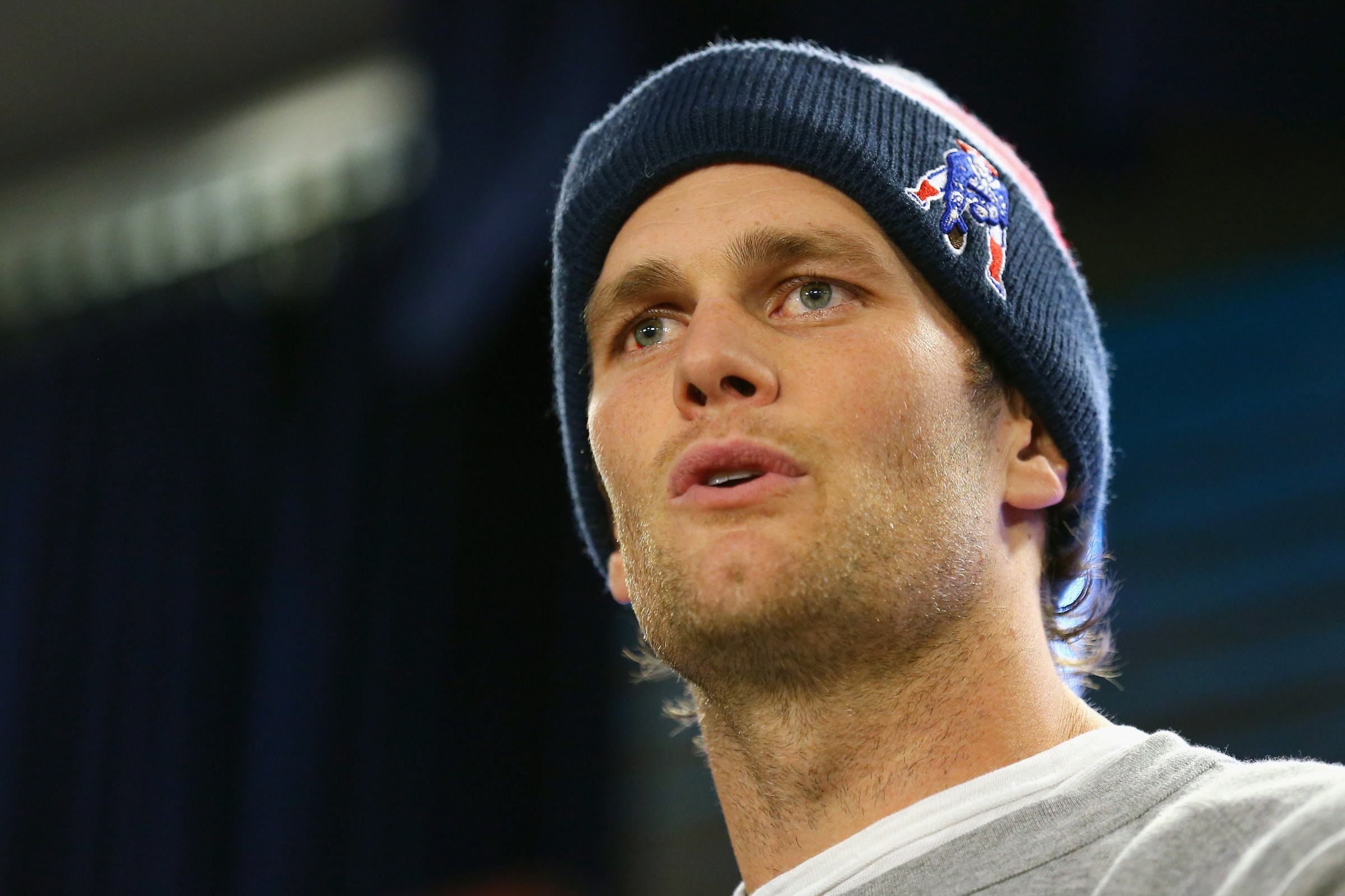 New England Patriots quarterback Tom Brady talks to the media during a press conference to address the under inflation of footballs used in the AFC championship game at Gillette Stadium on Jan. 22, 2015 in Foxboro, Mass.