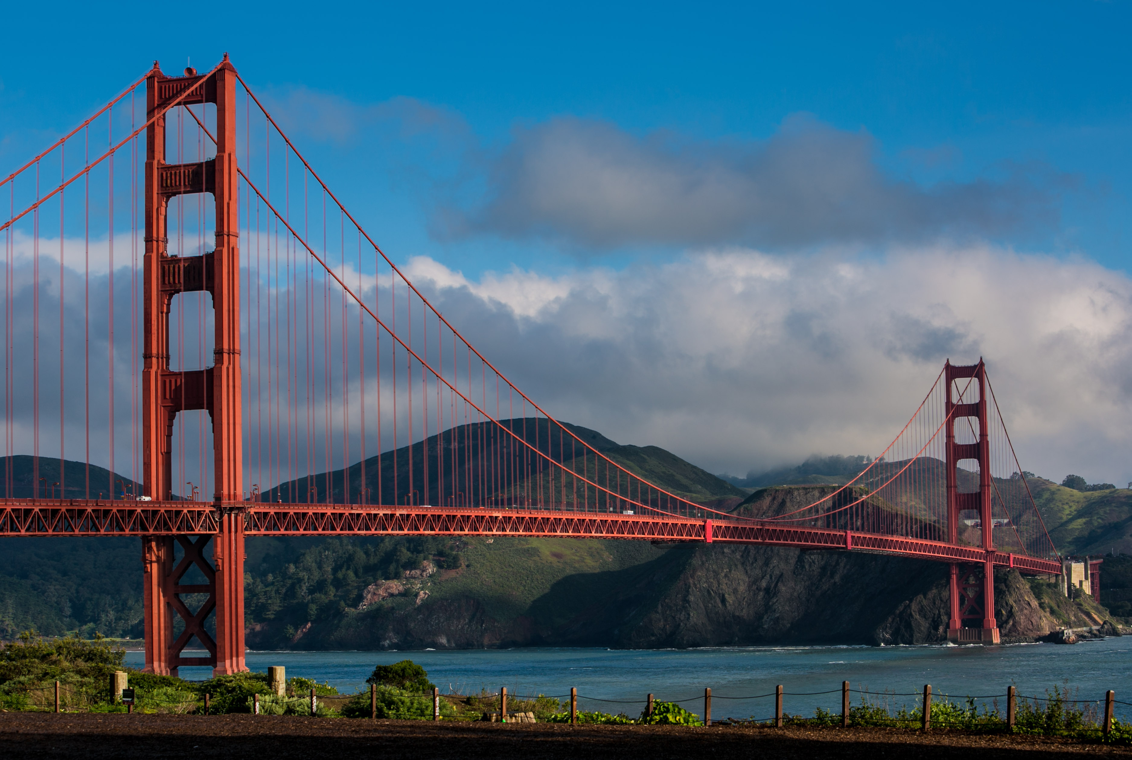 The Golden Gate Bridge at Golden Gate National Park is viewed from a nearby hiking trail on April 2, 2014, in San Francisco, California. (Photo by George Rose--Getty Images) (George Rose&mdash;Getty Images)