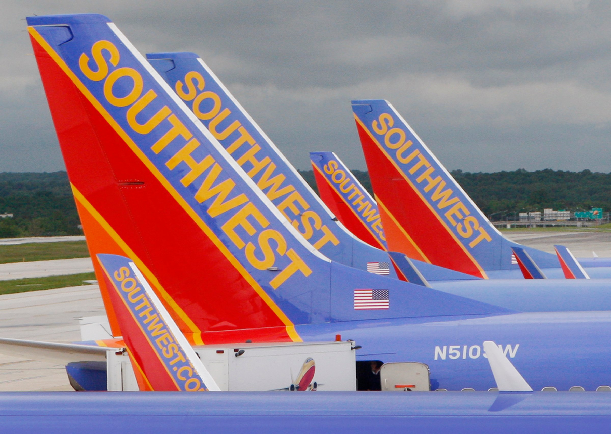 Southwest Airlines jets parked at Baltimore Washington International Airport in Baltimore, Md.