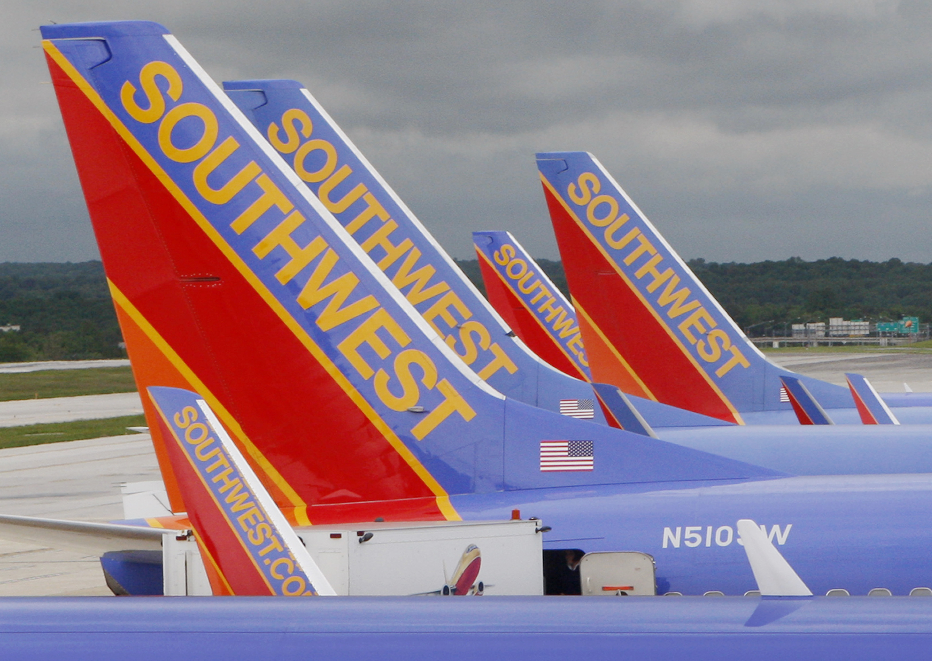 Southwest Airlines jets  parked at Baltimore Washington International Airport in Baltimore, Maryland. (Charles Dharapak—AP)