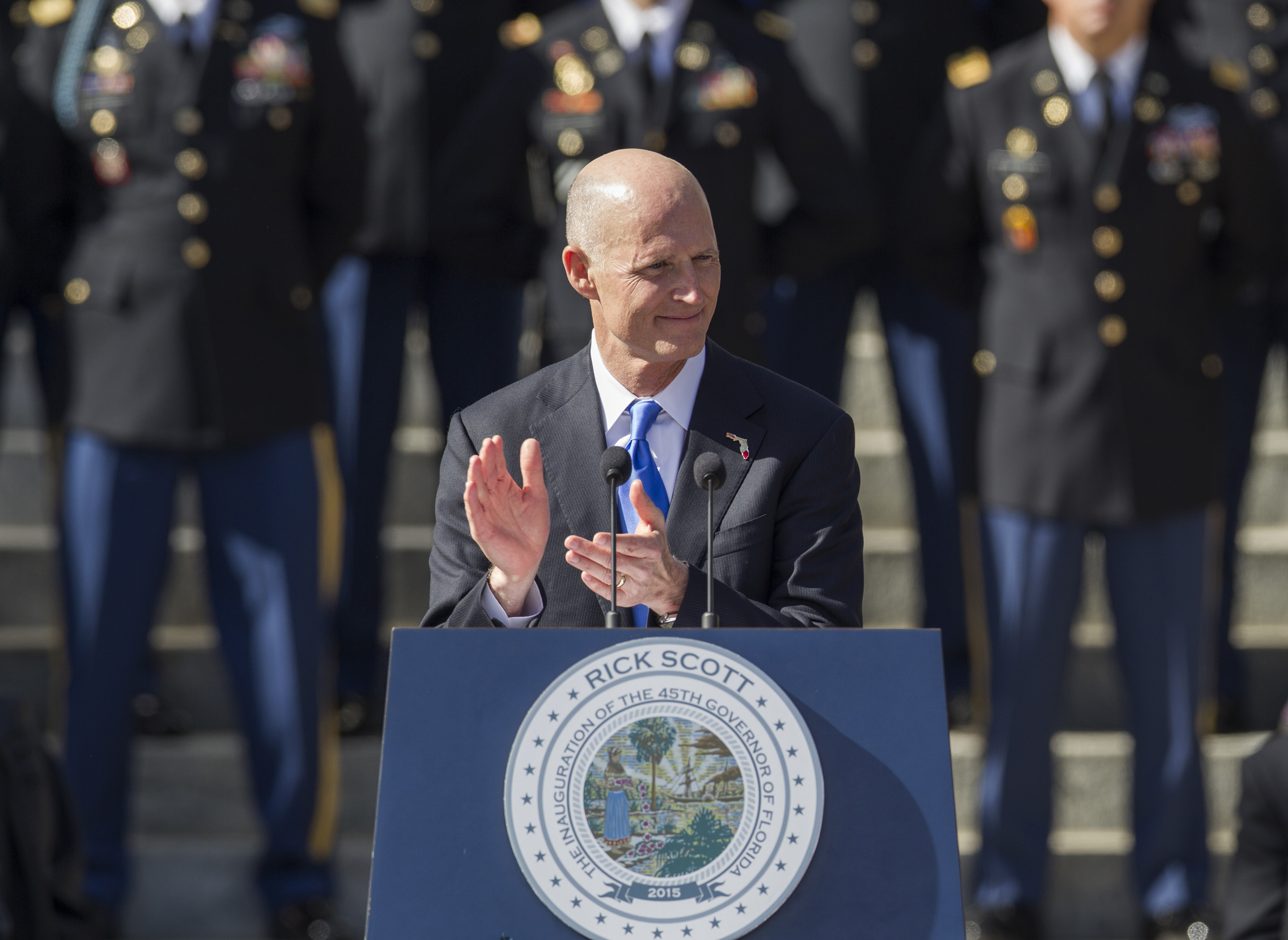 Florida Governor Rick Scott applauds during his speech after the swearing in for his second term as governor of Florida at the Florida state capitol in Tallahassee, Fla. on Jan. 6, 2015. (Mark Wallheiser—AP)