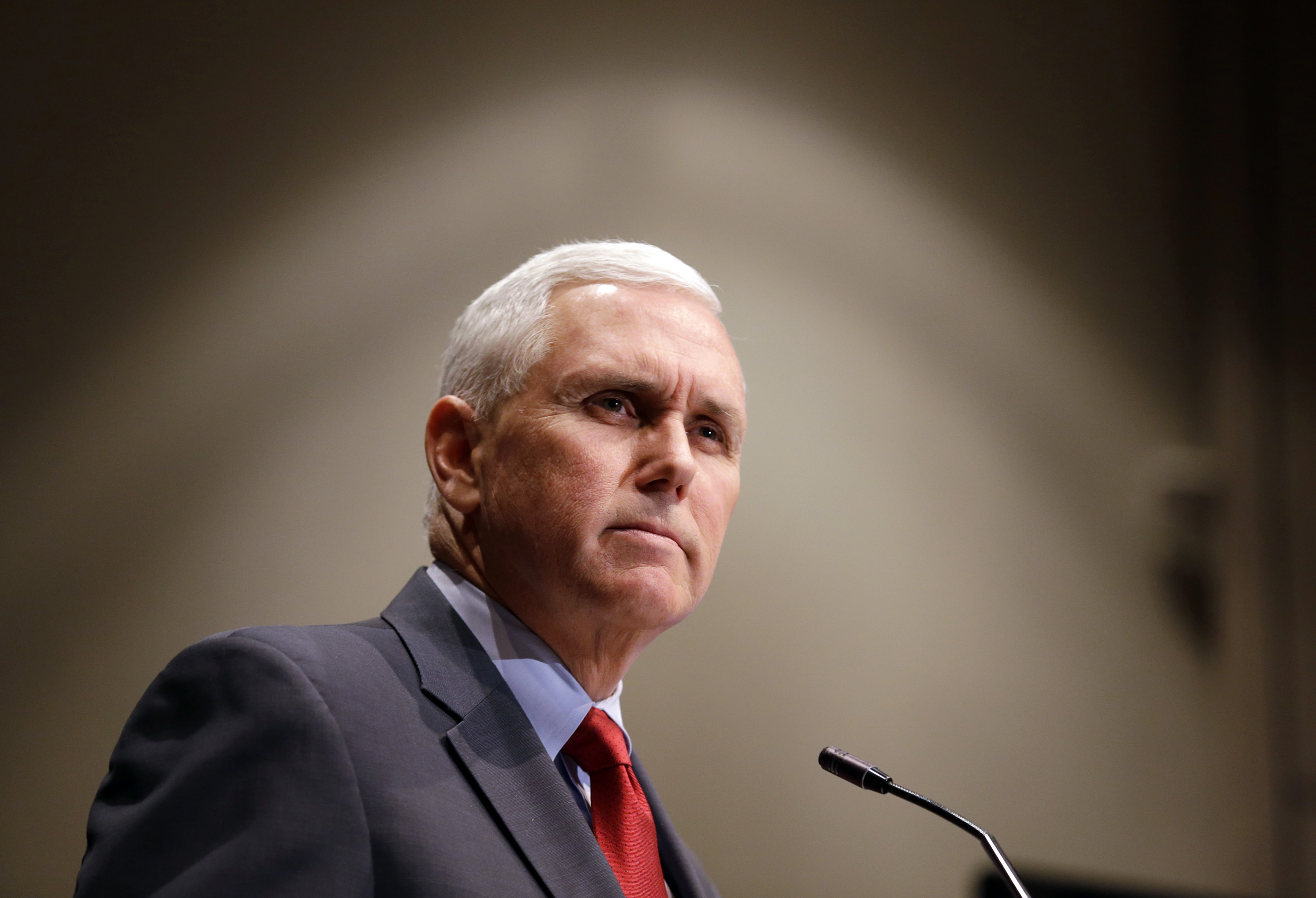 Indiana Gov. Mike Pence gives a speech in Indianapolis on Jan. 27, 2015. (Michael Conroy—AP)