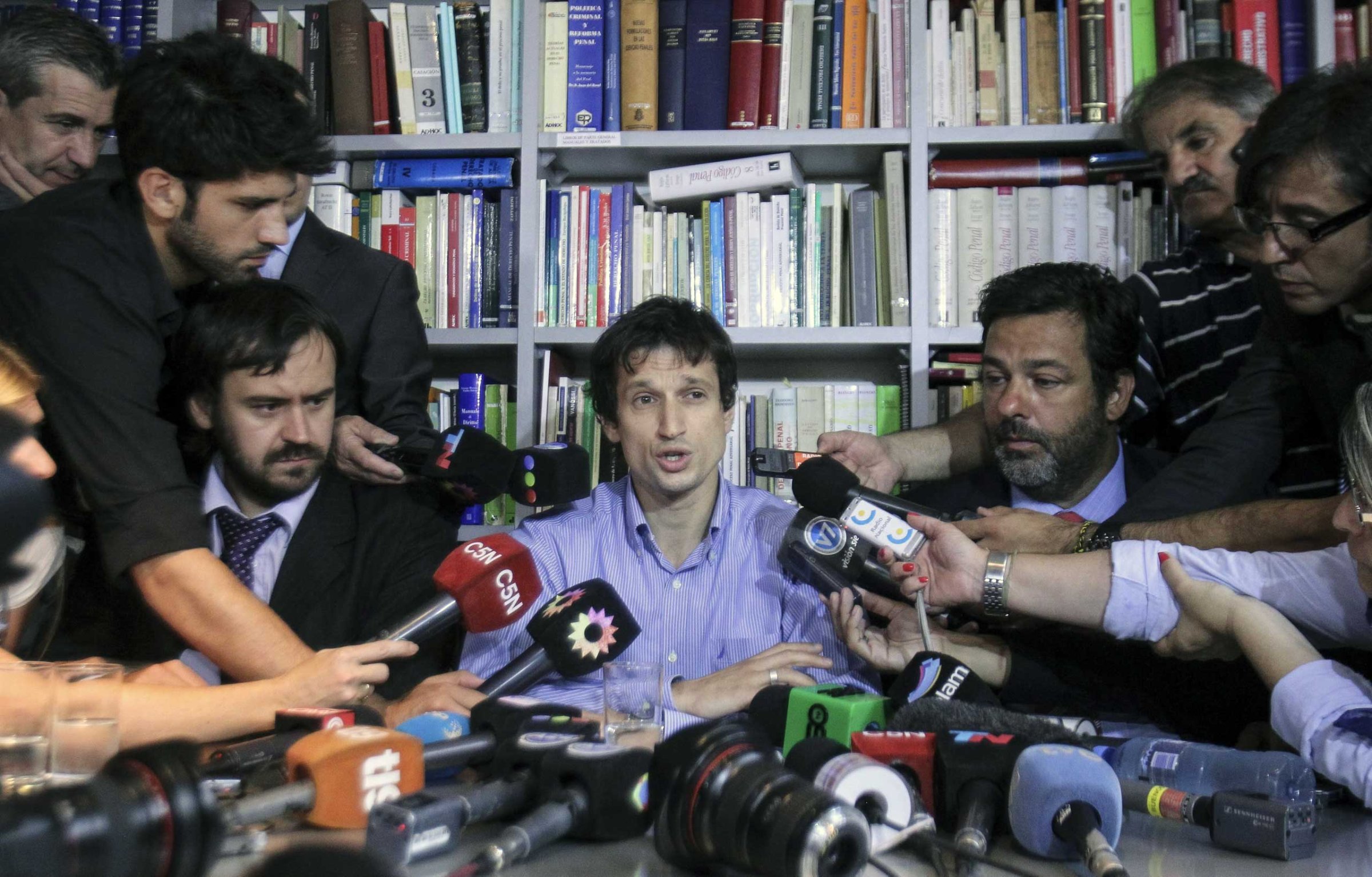 Diego Lagomarsino , assistant of late prosecutor Alberto Nisman speaks during a press conference in Buenos Aires, Jan. 28, 2015.