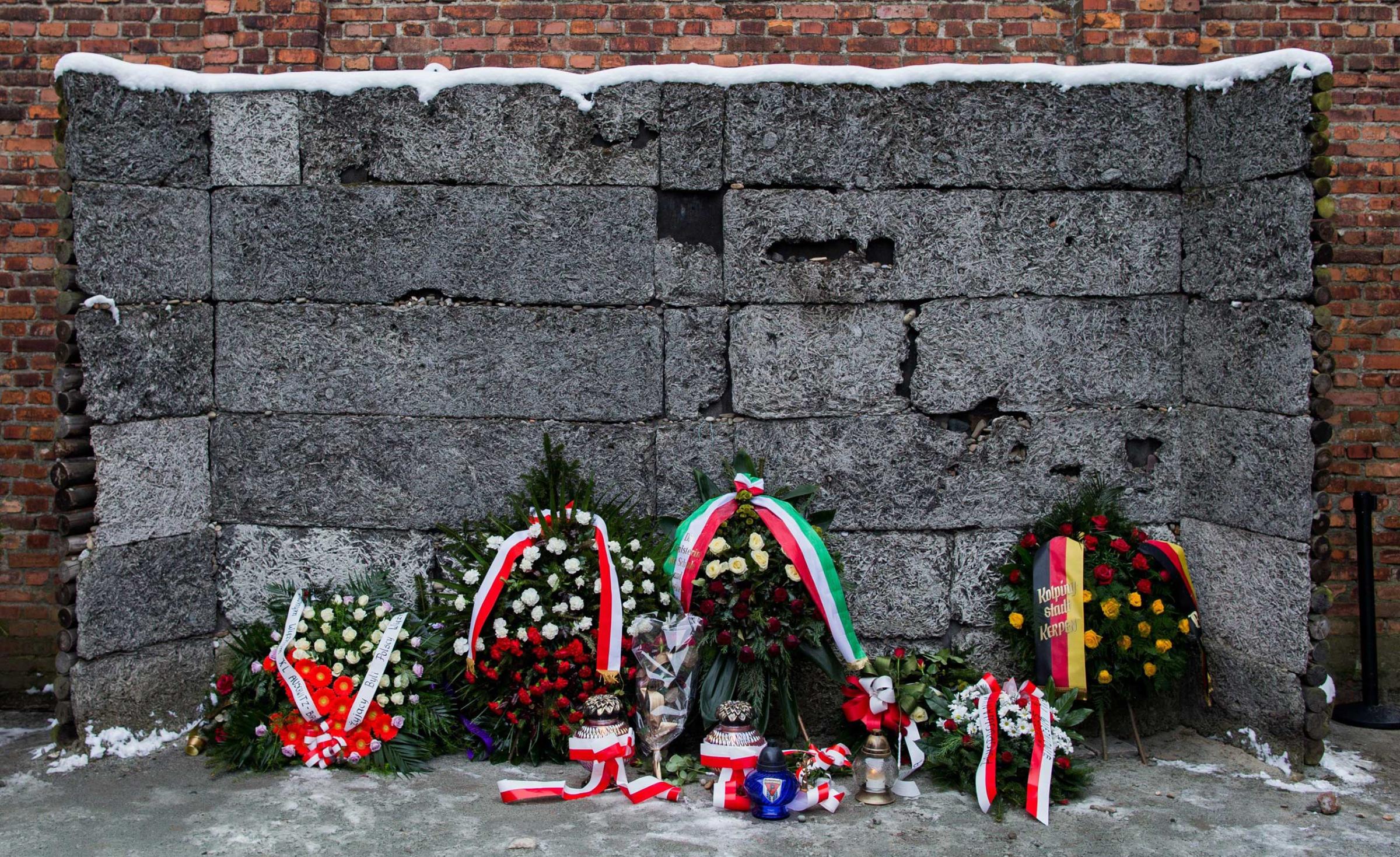 The wall of death prior to a ceremony marking the 70th anniversary of the liberation of the former Nazi-German concentration and extermination camp KL Auschwitz-Birkenau in Oswiecim, Jan. 27, 2015.