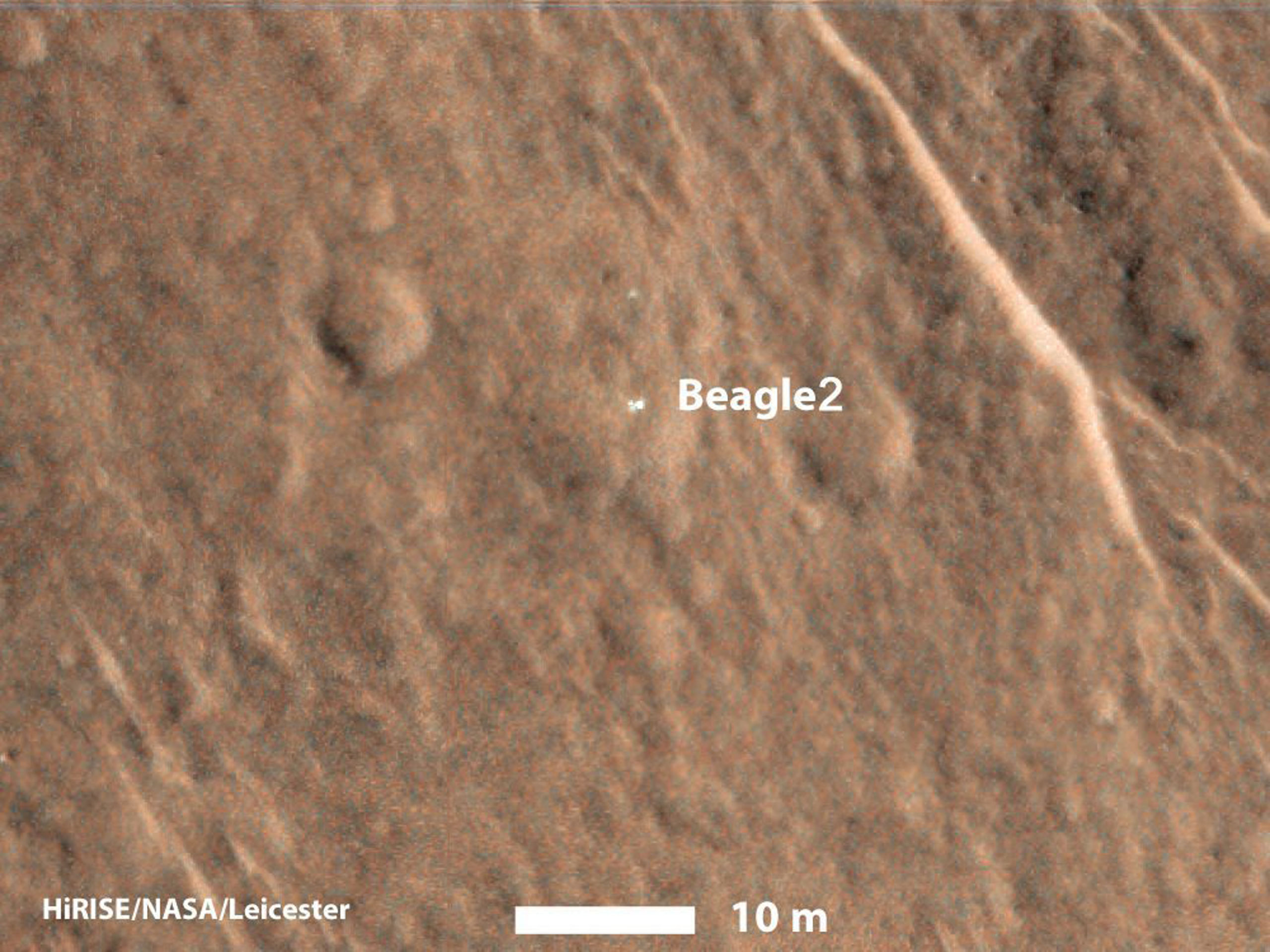 The UK-led Beagle-2 Mars lander, which was transported by ESA's Mars Express mission and was lost on Mars since 2003, on the Red Planet's surface, in a photo released on Jan. 16, 2015.