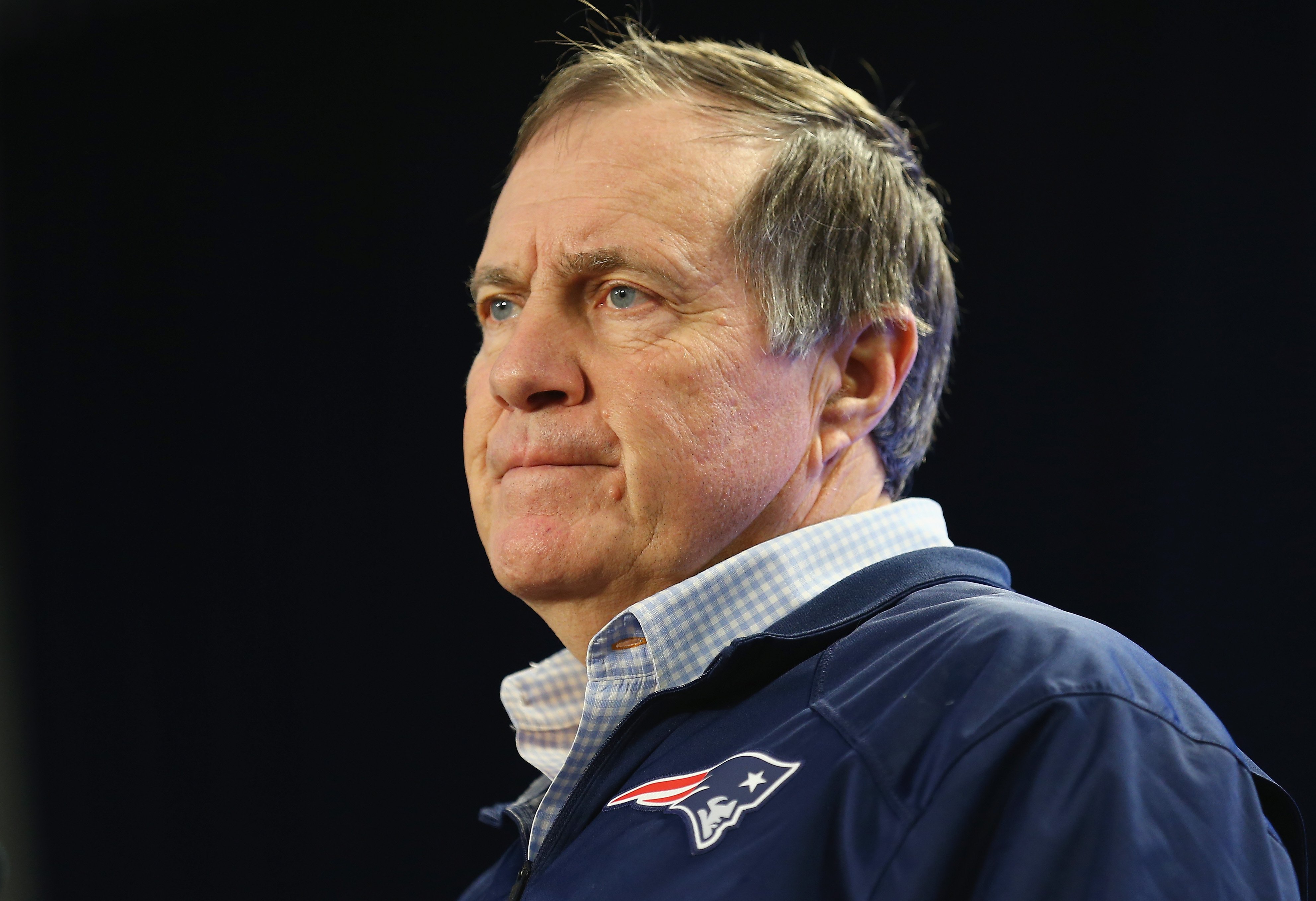 New England Patriots head coach Bill Belichick talks to the media during a press conference to address the under inflation of footballs used in the AFC championship game at Gillette Stadium on Jan. 22, 2015 in Foxboro, Mass. (Maddie Meyer—Getty Images)