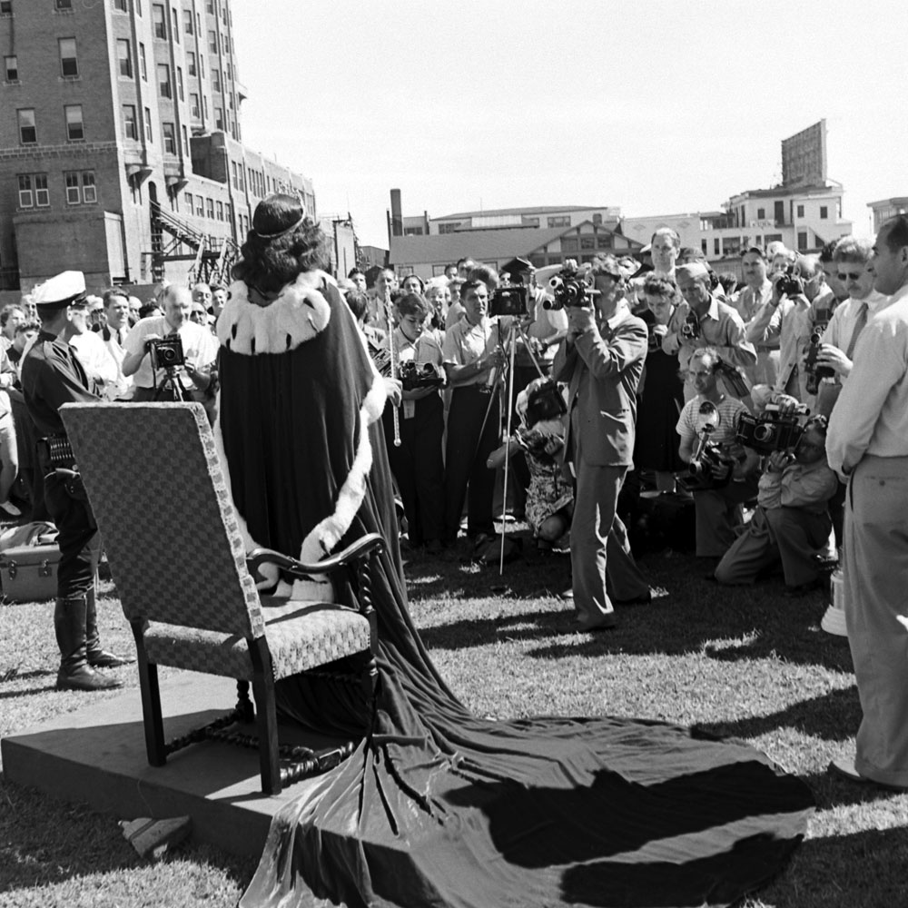 Bess Myerson, Miss America in 1945, meets the press, Atlantic City, New Jersey.