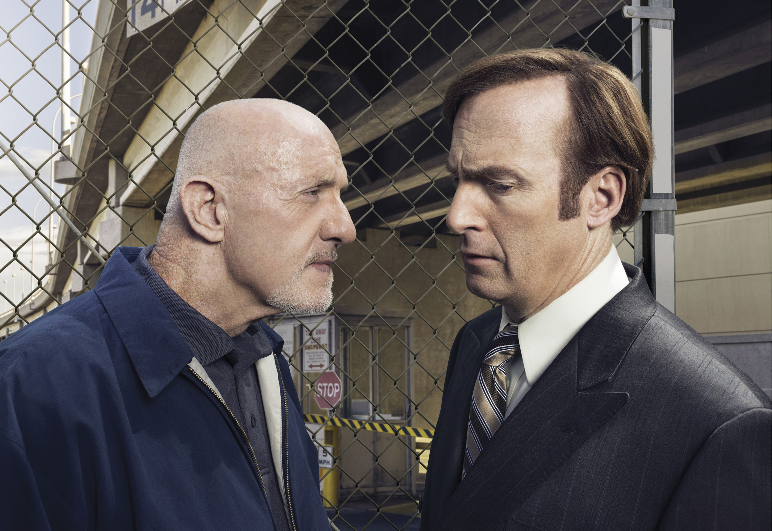 Jonathan Banks as Mike Ehrmantraut and Bob Odenkirk as Saul Goodman in 'Better Call Saul', Season 1. (Ben Leuner—AMC)