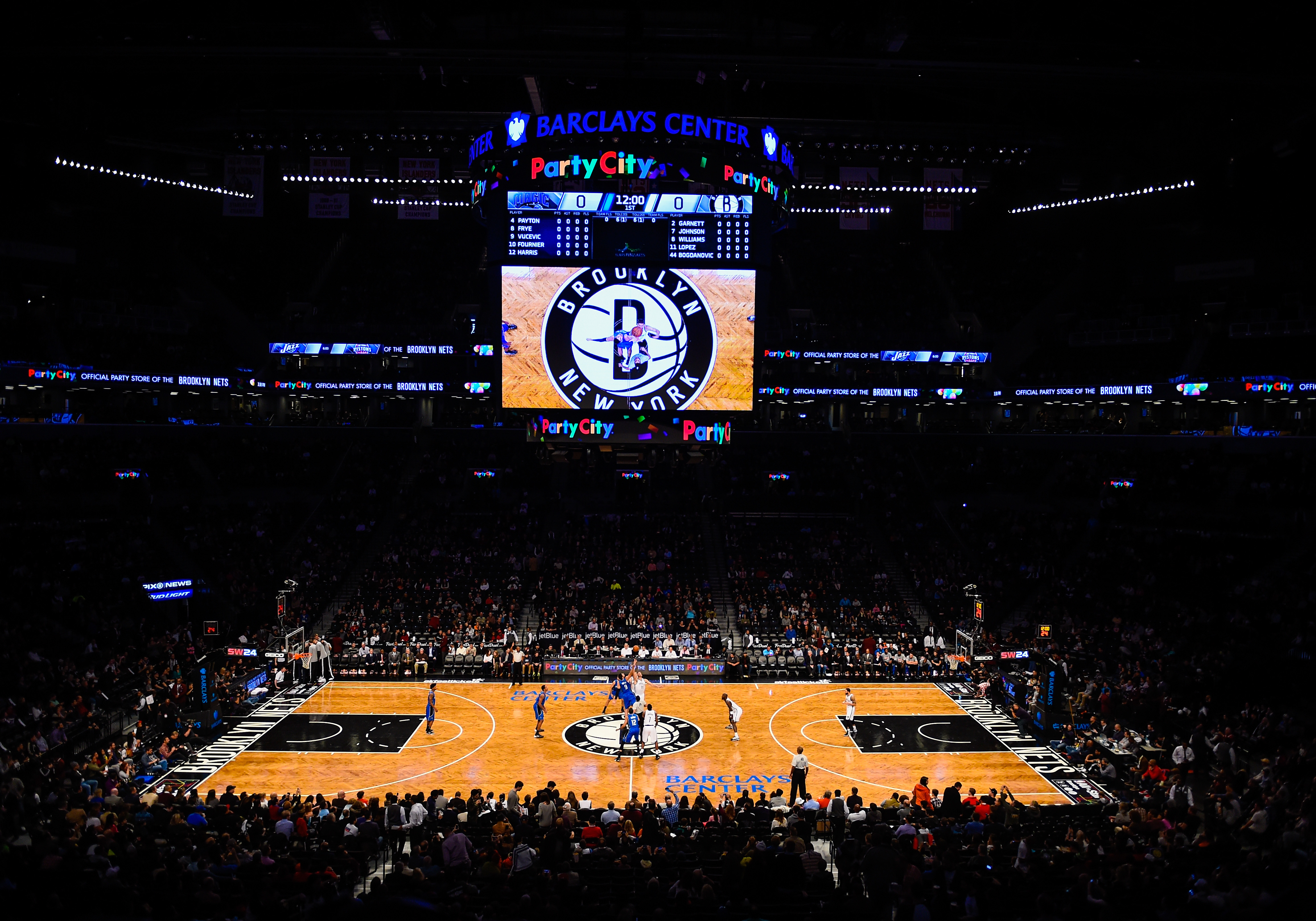 General view as fans watch a tip-off between the Brooklyn Nets and Orlando Magic at the Barclays Center on Nov. 9, 2014 in Brooklyn, New York.