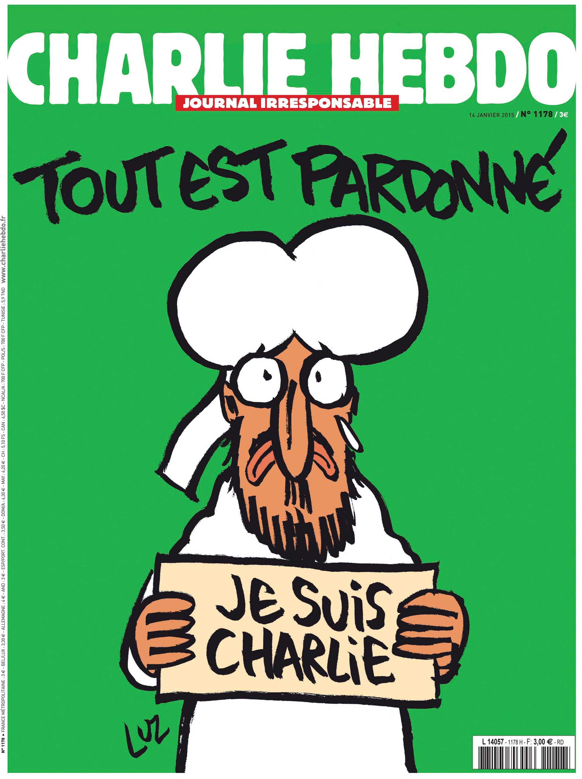 The new cover of satirical weekly Charlie Hebdo.