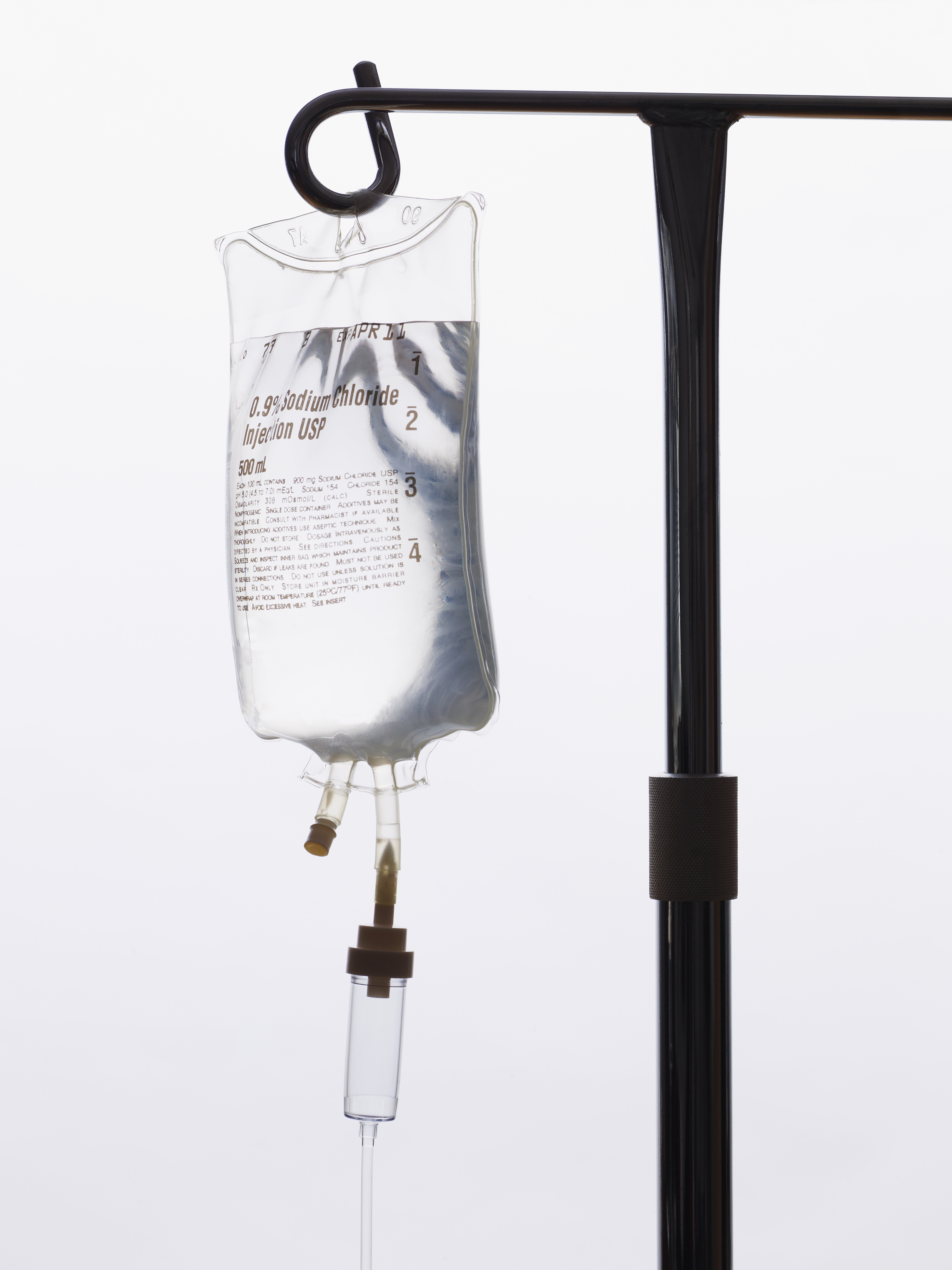 Intravenous Saline Drip on IV Pole.
