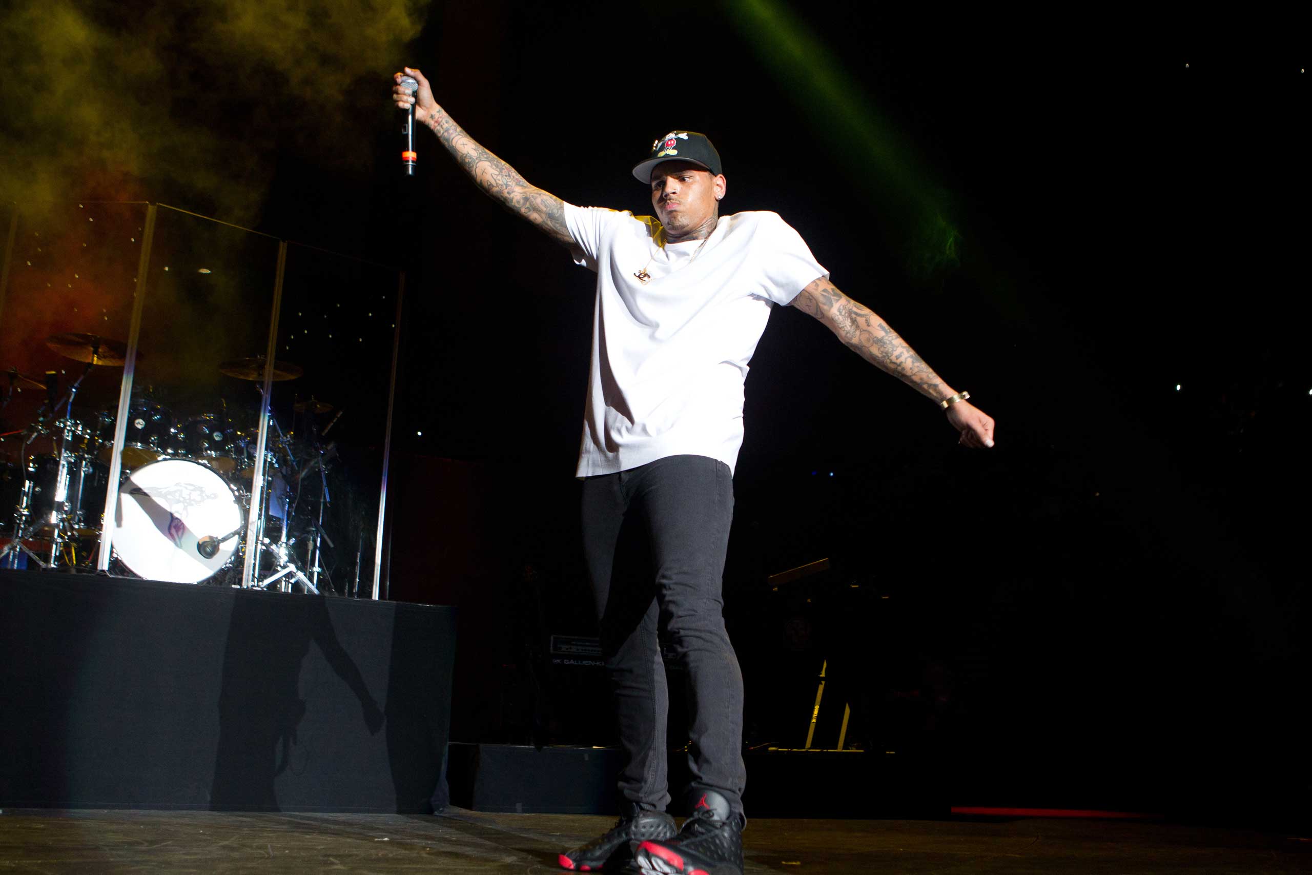 Chris Brown performs in Inglewood, Calif., Dec. 2014. (Leon Bennett—WireImage/Getty Images)