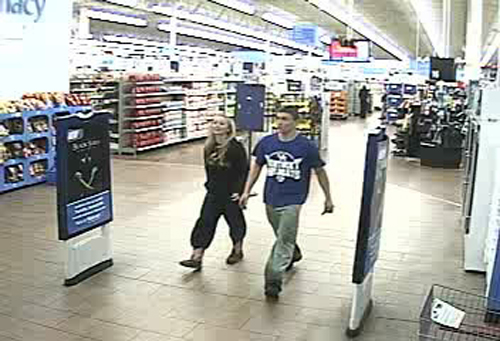 A still from surveillance shows 18-year-old Dalton Hayes and 13-year-old Cheyenne Phillips leave a South Carolina Wal-Mart.